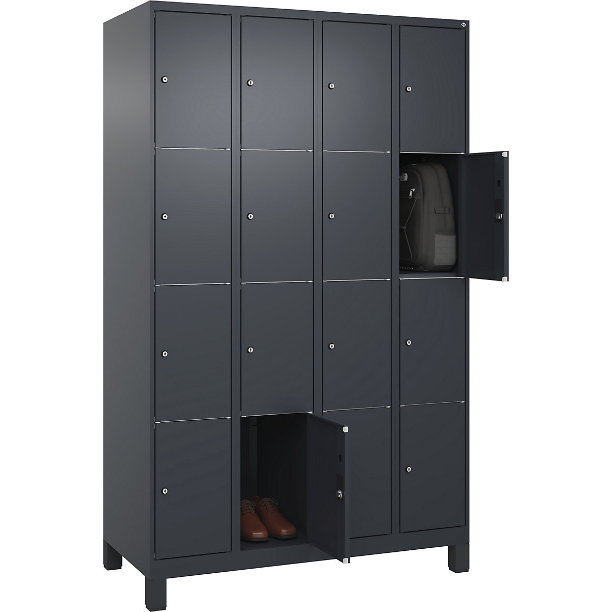 Armário de cacifos de 4 andares Classic PLUS – C+P, 4 compartimentos, cinzento, L 1200 mm, 16 compartimentos, com pés-0