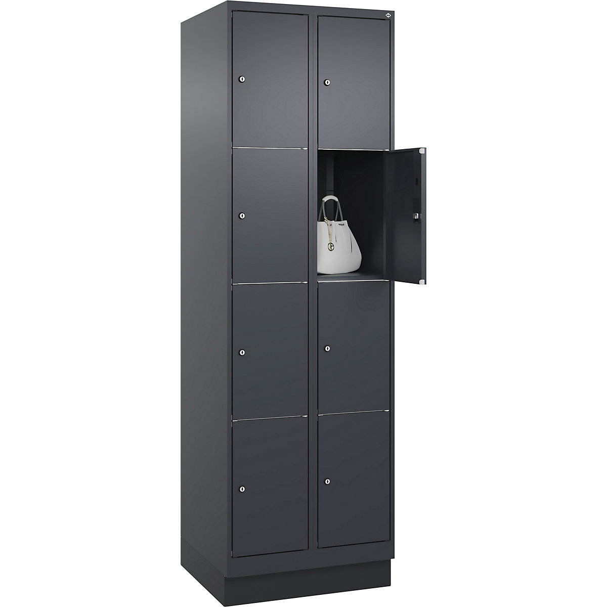 Armário de cacifos de 4 andares Classic PLUS – C+P, 2 compartimentos, cinzento, L 600 mm, 8 compartimentos, com rodapé-0