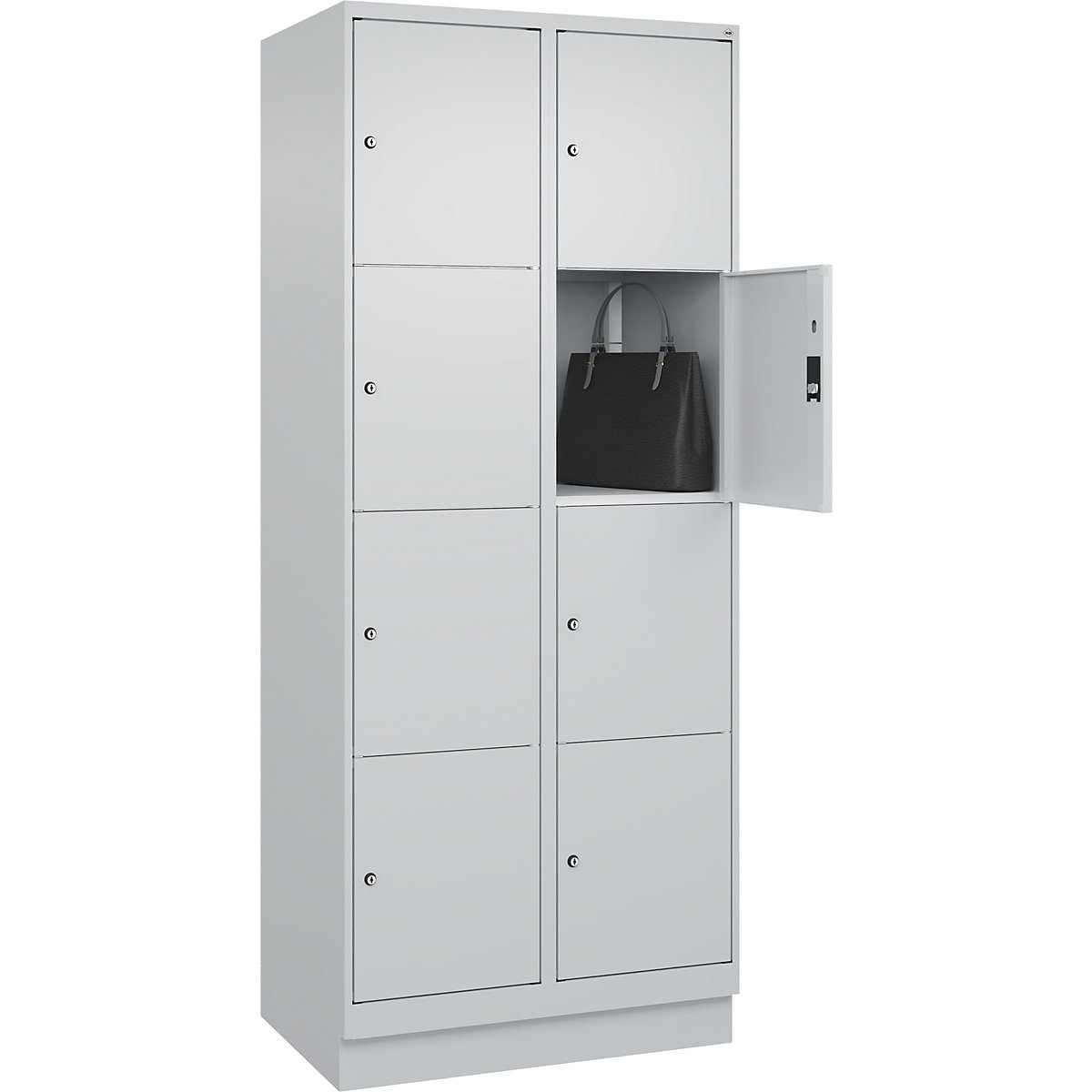 Armário de cacifos de 4 andares Classic PLUS – C+P, 2 compartimentos, cinzento claro, L 800 mm, 8 compartimentos, com rodapé-0