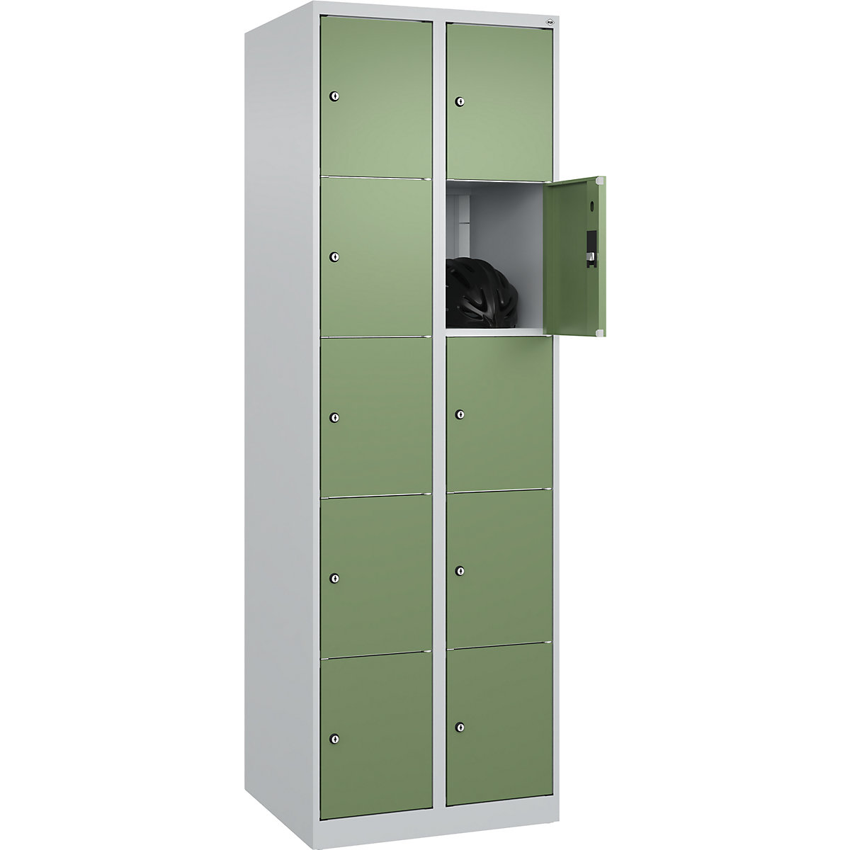 Armário de cacifos de 5 andares Classic PLUS – C+P, 2 compartimentos, cinzento claro/verde reseda, L 600 mm, 10 compartimentos, com sapatas-0