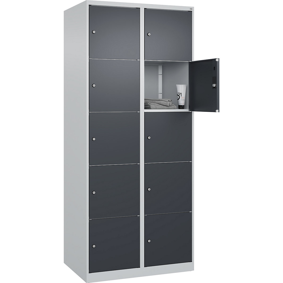 Armário de cacifos de 5 andares Classic PLUS – C+P, 2 compartimentos, cinzento claro/cinzento, L 800 mm, 10 compartimentos, com sapatas-0