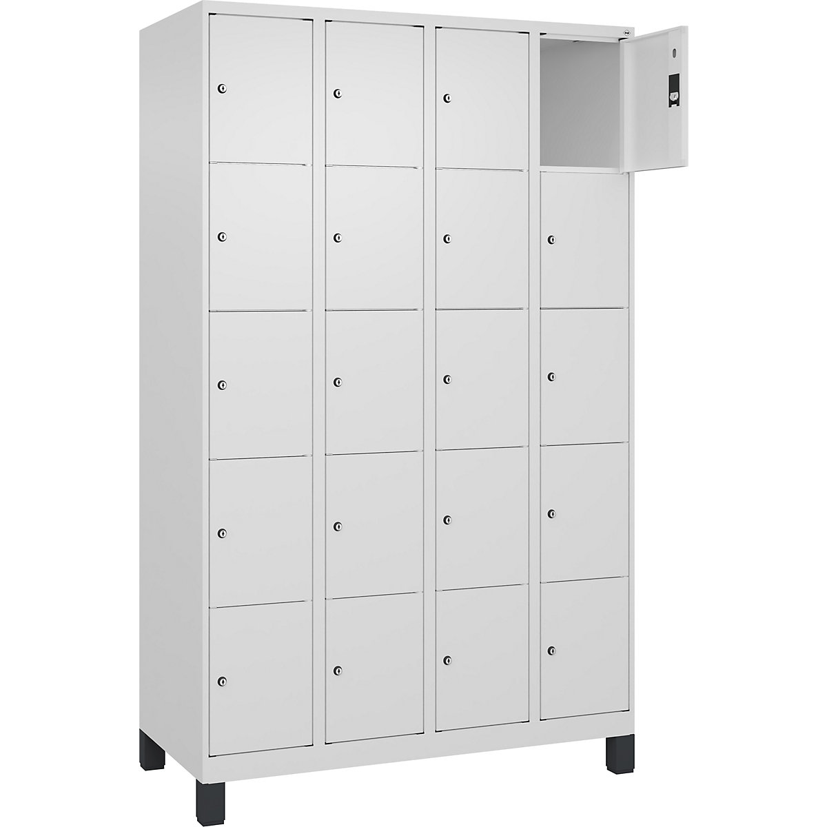 Armário de cacifos de 5 andares Classic PLUS – C+P, 4 compartimentos, branco trânsito, L 1200 mm, 20 compartimentos, com pés-0