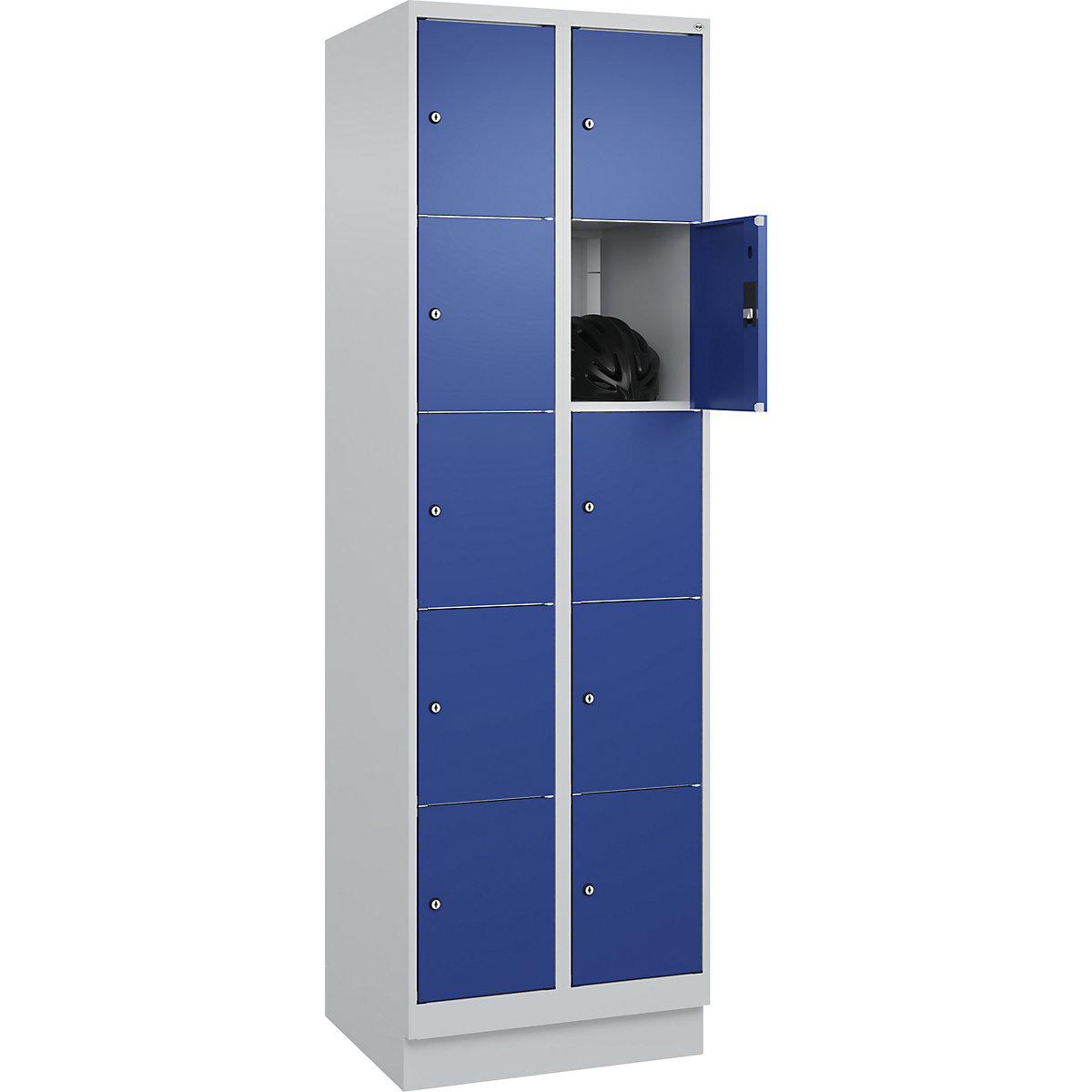 Armário de cacifos de 5 andares Classic PLUS – C+P, 2 compartimentos, cinzento claro/azul genciana, L 600 mm, 10 compartimentos, com rodapé-0