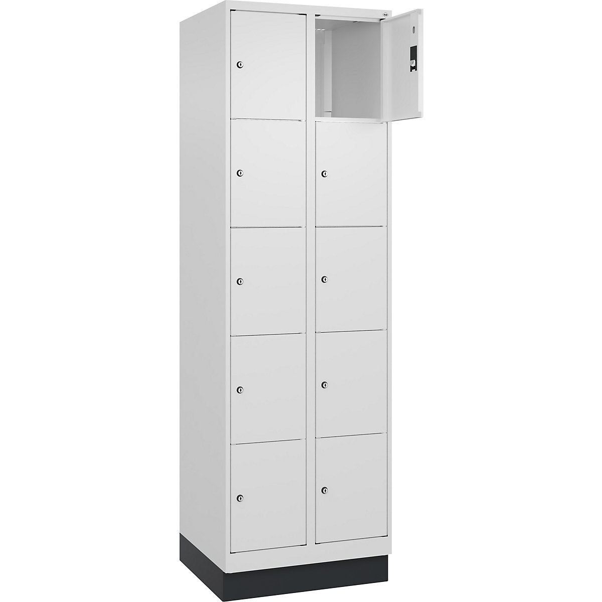 Armário de cacifos de 5 andares Classic PLUS – C+P, 2 compartimentos, branco trânsito, L 600 mm, 10 compartimentos, com rodapé-0