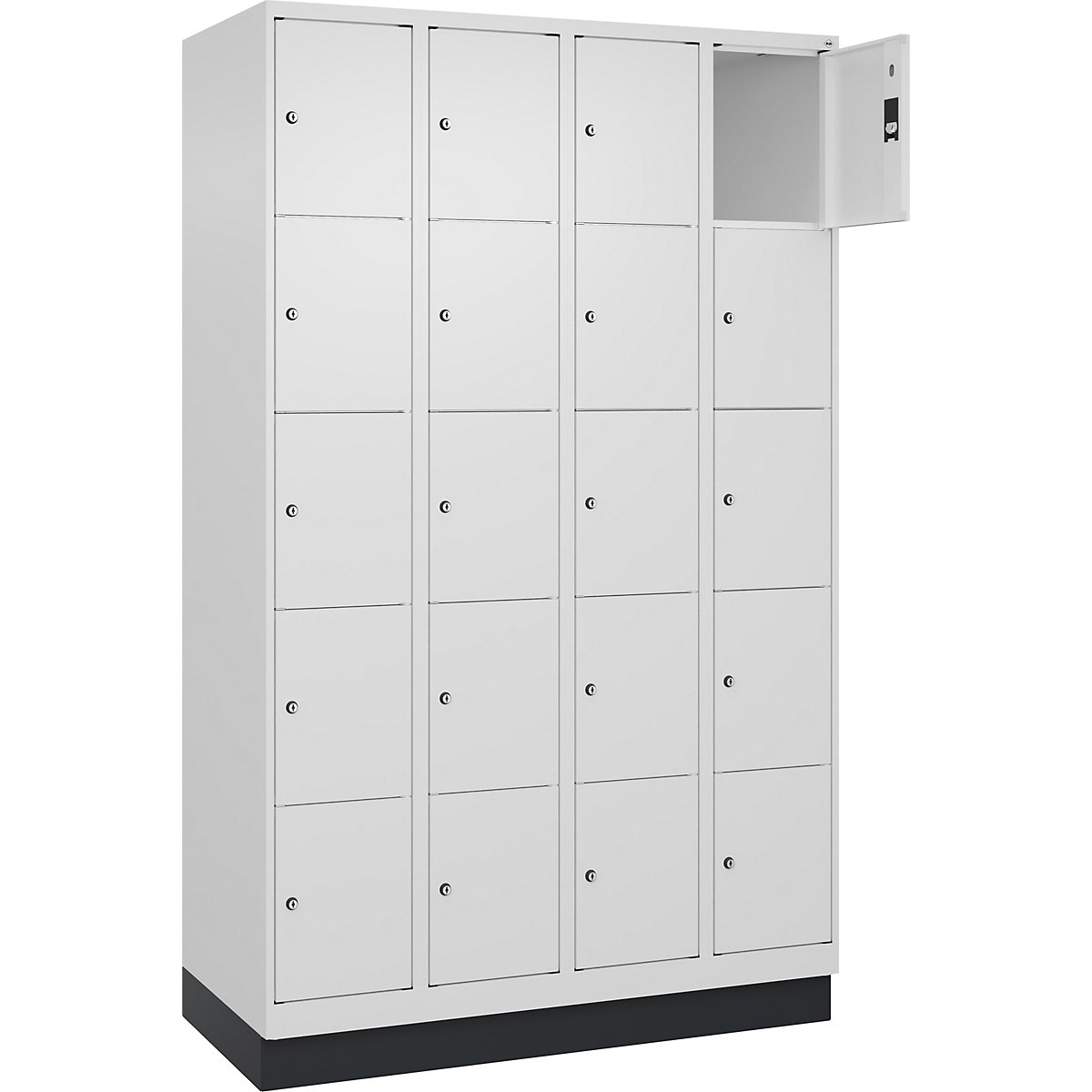 Armário de cacifos de 5 andares Classic PLUS – C+P, 4 compartimentos, branco trânsito, L 1200 mm, 20 compartimentos, com rodapé-0