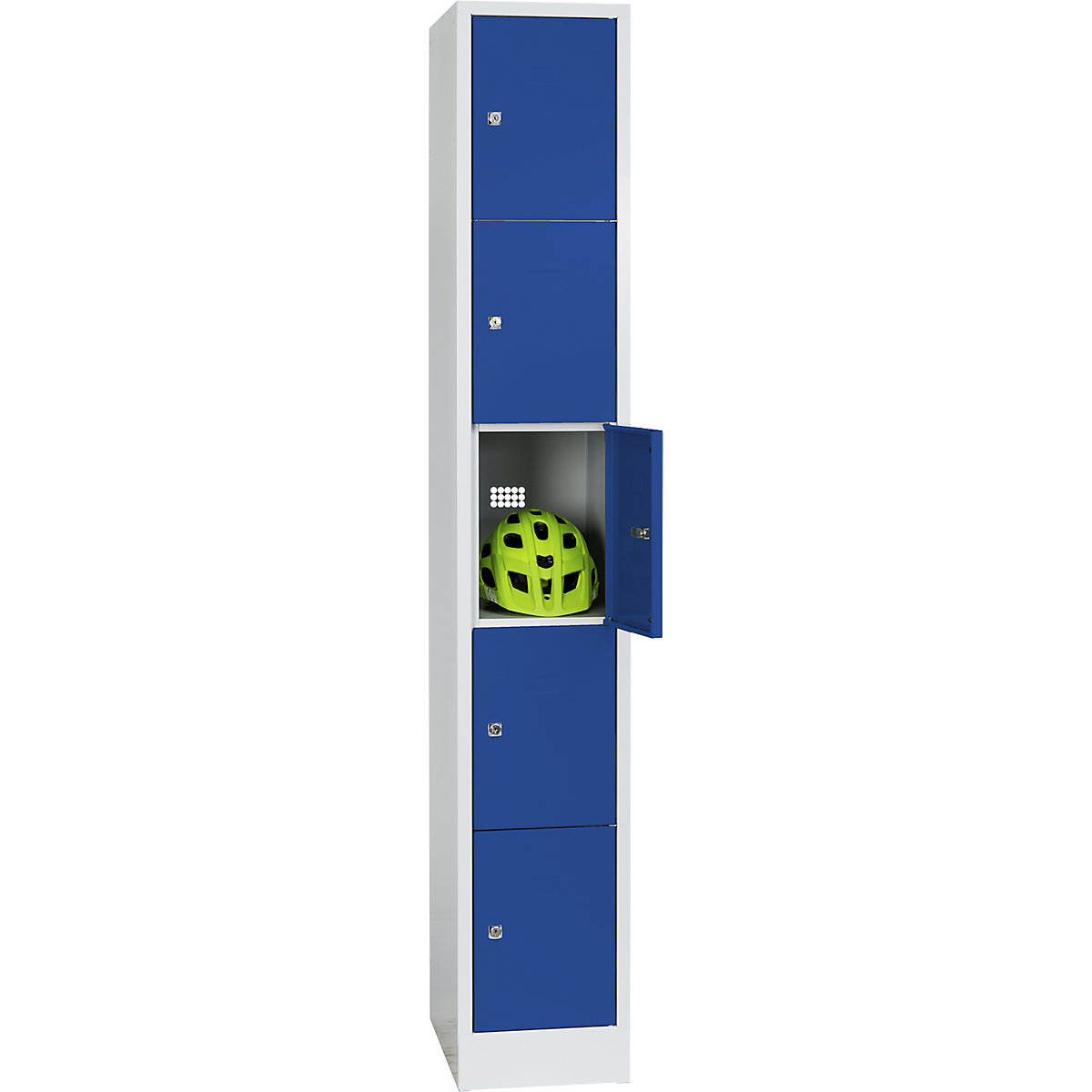 Armário de cacifos de 5 andares Dresden – Wolf, 1 compartimento, cinzento claro/azul genciana, L 300 mm, com rodapé-0