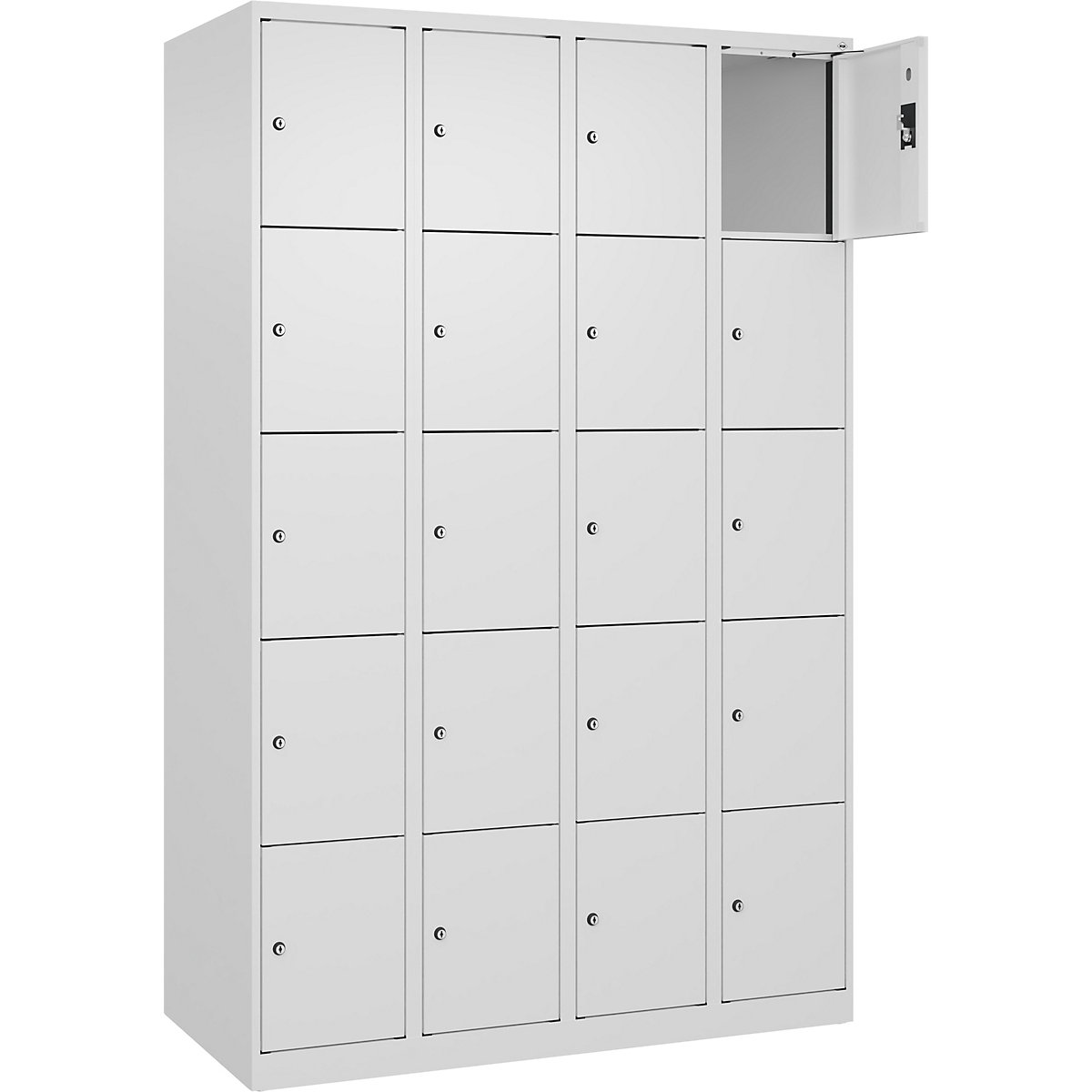 Armário de cacifos de 5 andares Evolo PLUS, 4 compartimentos, branco, L 1200 mm, 20 compartimentos, com sapatas, fechadura de cilindro-0