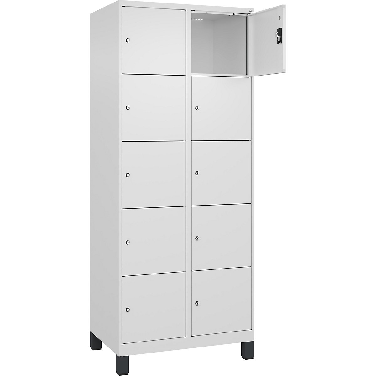 Armário de cacifos de 5 andares Evolo PLUS, 2 compartimentos, branco, L 800 mm, 10 compartimentos, com pés largos, fechadura de cilindro-0