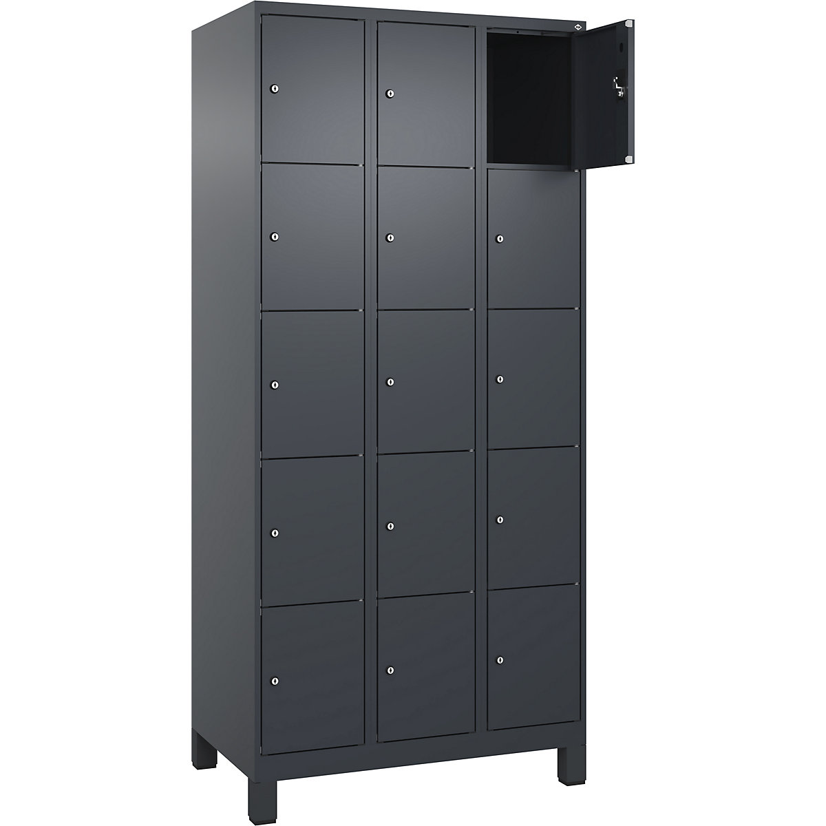 Armário de cacifos de 5 andares Evolo PLUS, 3 compartimentos, cinzento, L 900 mm, 15 compartimentos, com pés largos, fechadura de cilindro-0