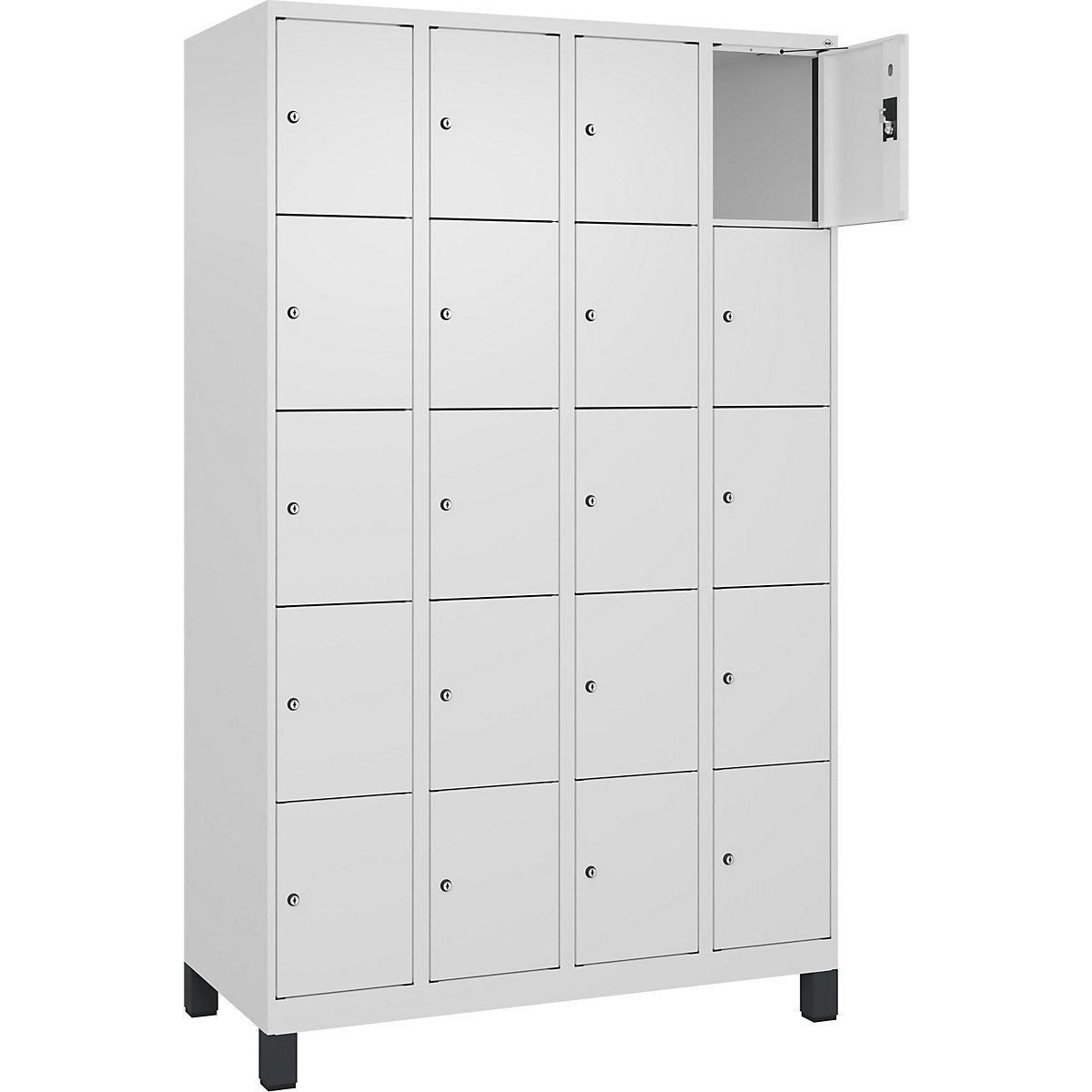 Armário de cacifos de 5 andares Evolo PLUS, 4 compartimentos, branco, L 1200 mm, 20 compartimentos, com pés largos, fechadura de cilindro-0