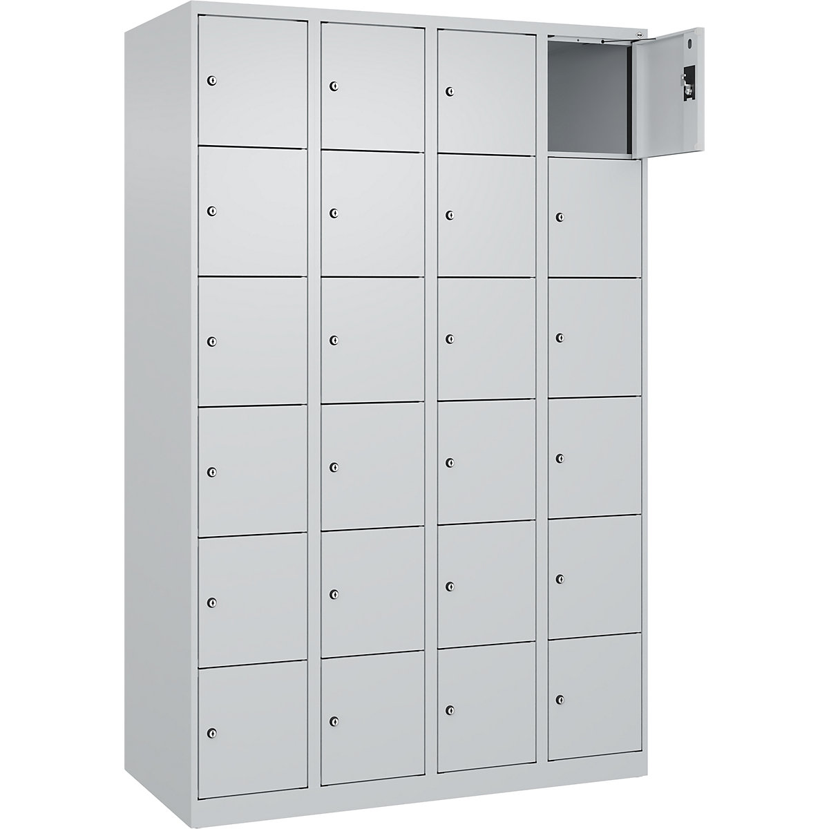 Armário de cacifos de 6 andares Evolo PLUS, 4 compartimentos, cinzento claro, L 1200 mm, 24 compartimentos, com sapatas, fechadura de cilindro-0