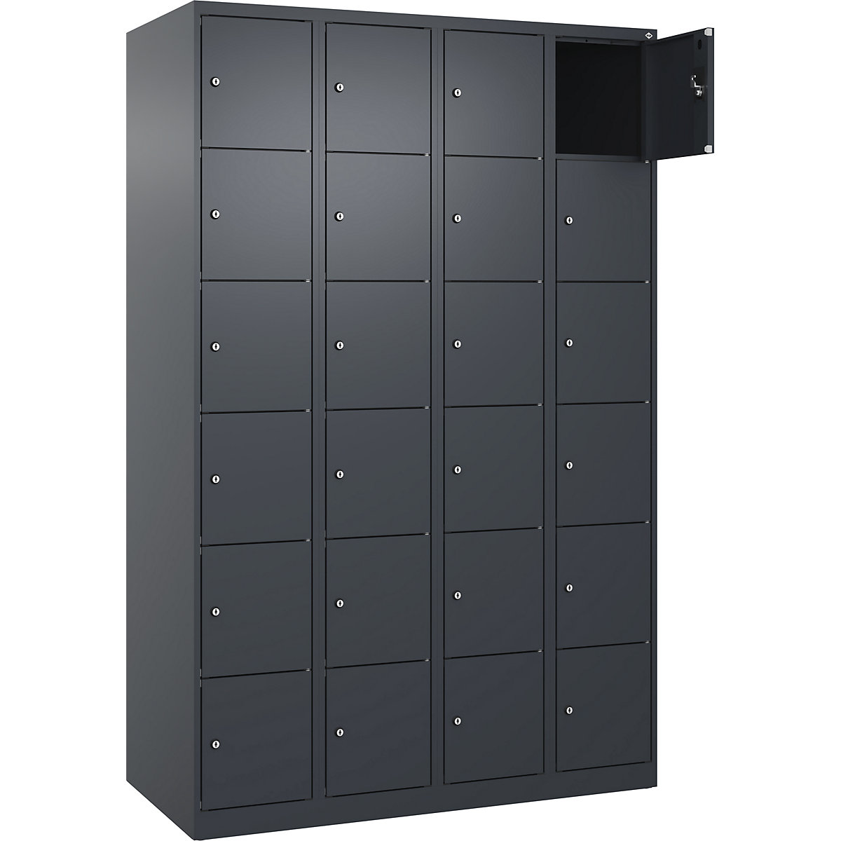 Armário de cacifos de 6 andares Evolo PLUS, 4 compartimentos, cinzento, L 1200 mm, 24 compartimentos, com sapatas, fechadura de cilindro-0