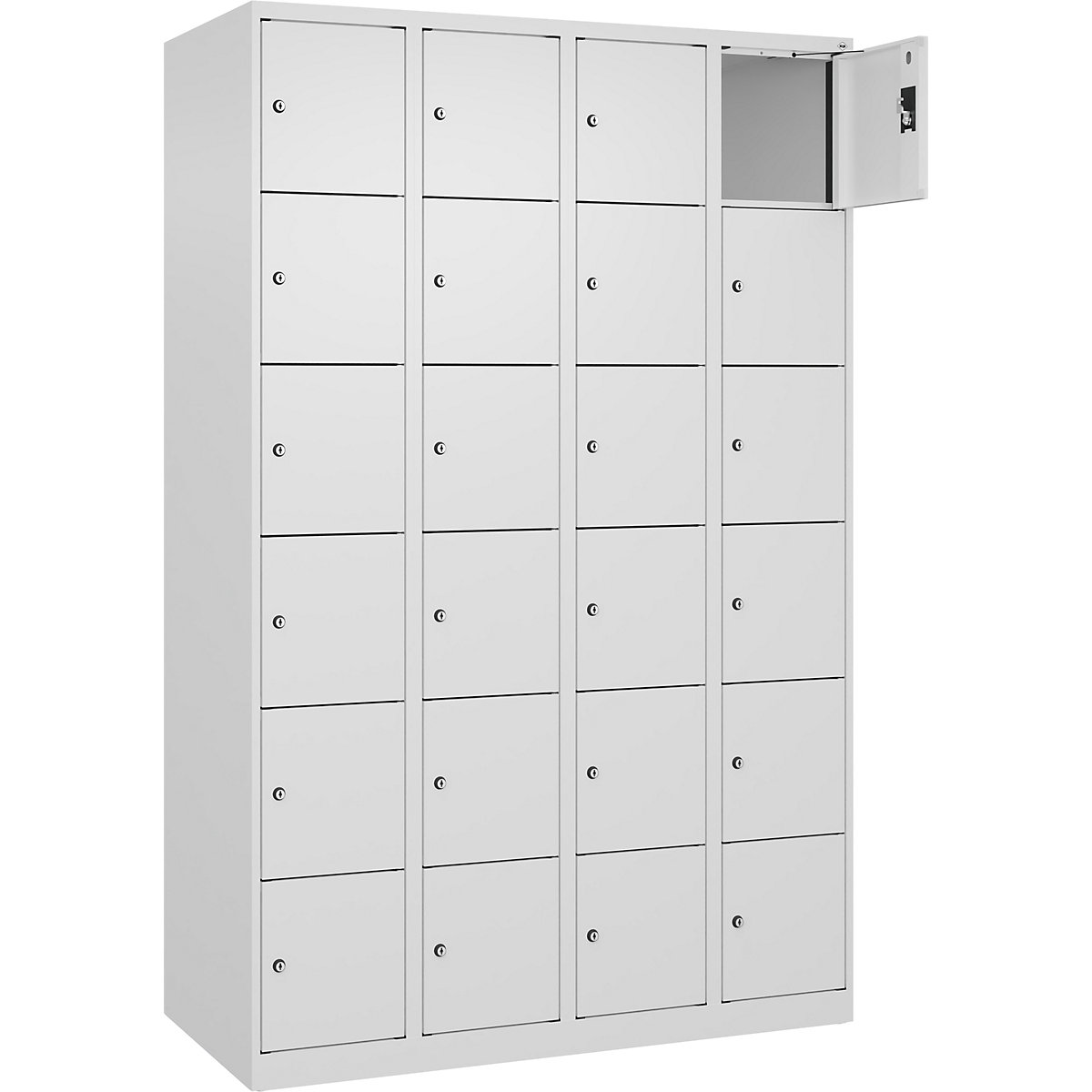 Armário de cacifos de 6 andares Evolo PLUS, 4 compartimentos, branco, L 1200 mm, 24 compartimentos, com sapatas, fechadura de cilindro-0