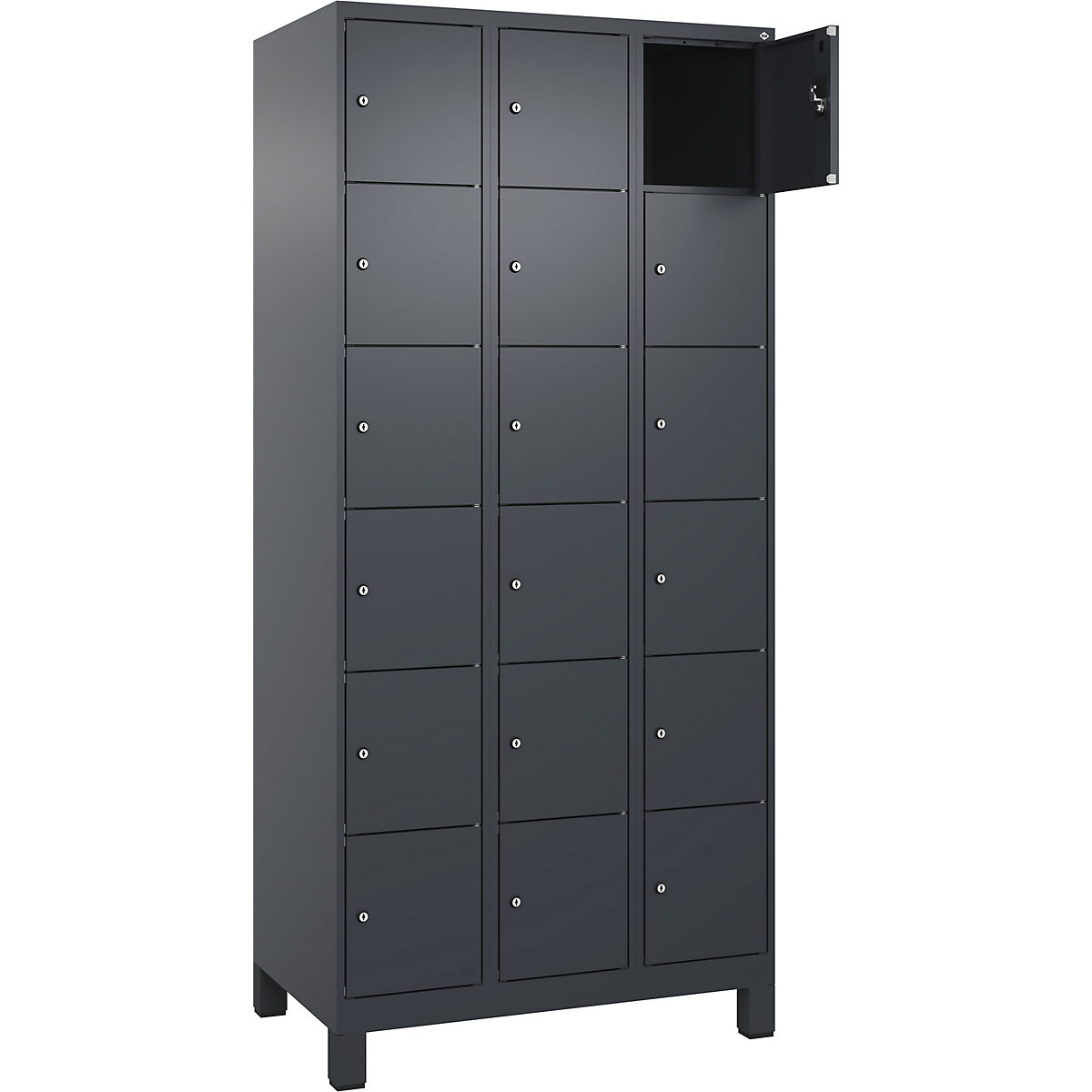Armário de cacifos de 6 andares Evolo PLUS, 3 compartimentos, cinzento, L 900 mm, 18 compartimentos, com pés largos, fechadura de cilindro-0