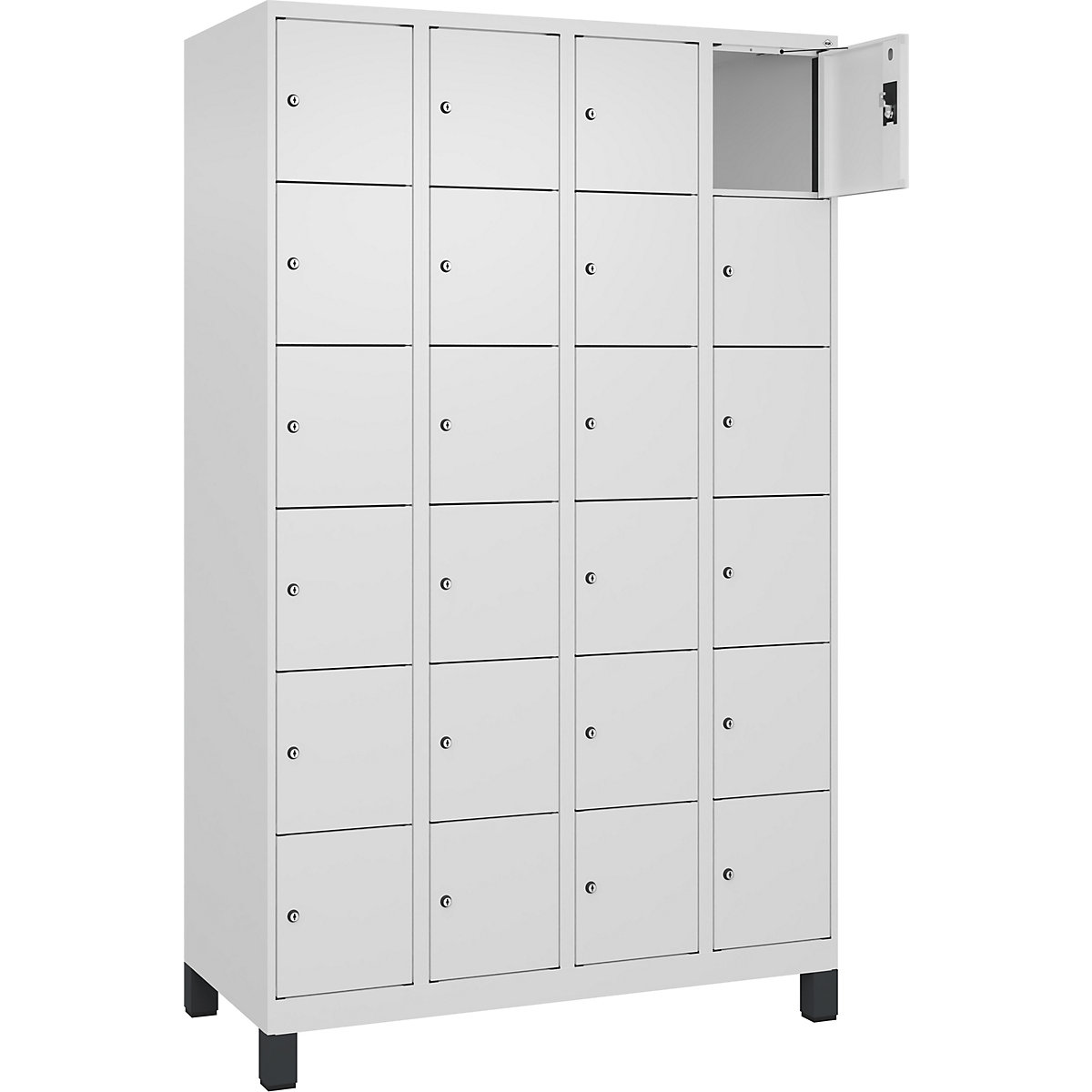 Armário de cacifos de 6 andares Evolo PLUS, 4 compartimentos, branco, L 1200 mm, 24 compartimentos, com pés largos, fechadura de cilindro-0