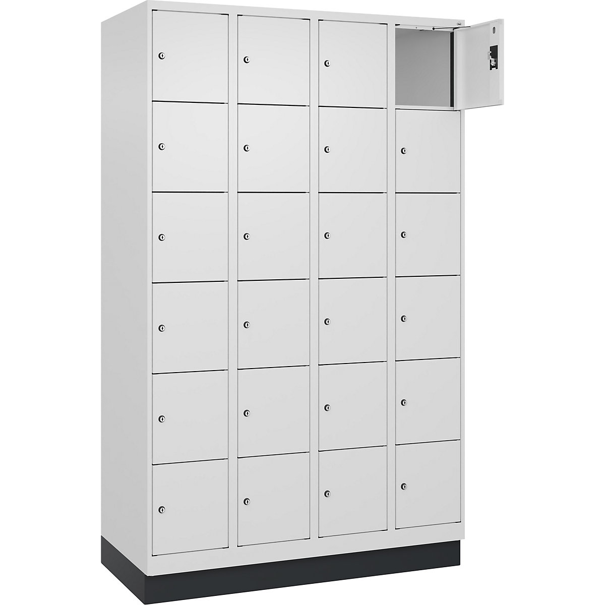 Armário de cacifos de 6 andares Evolo PLUS, 4 compartimentos, branco, L 1200 mm, 24 compartimentos, com rodapé, fechadura de cilindro-0