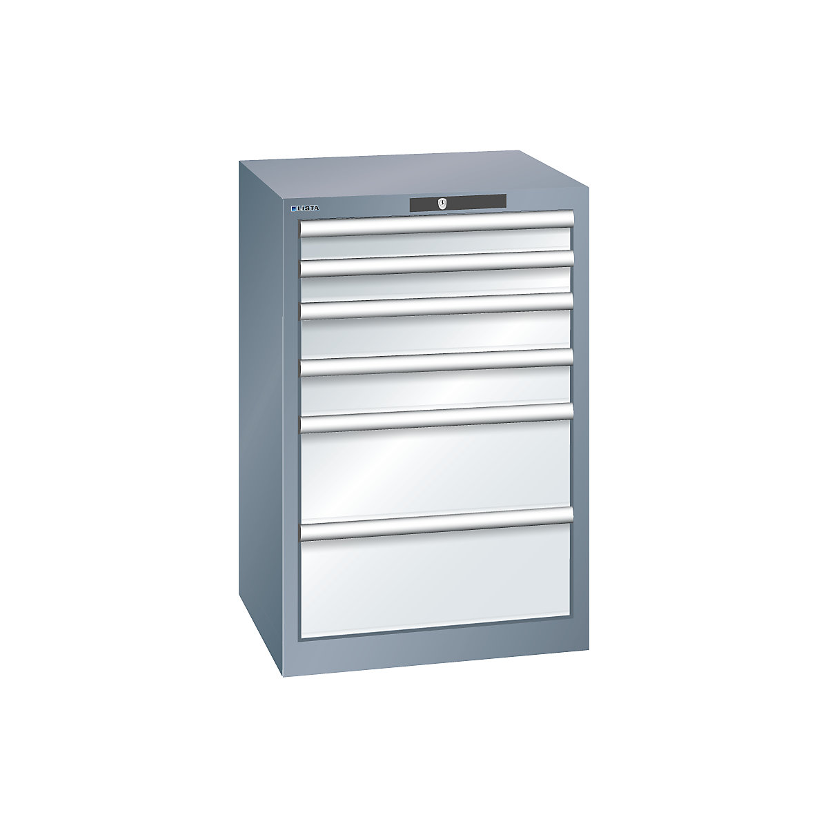 Armário de gavetas, 6 gavetas – LISTA, LxPxA 564 x 572 x 850 mm, cinzento metálico / cinzento claro-0