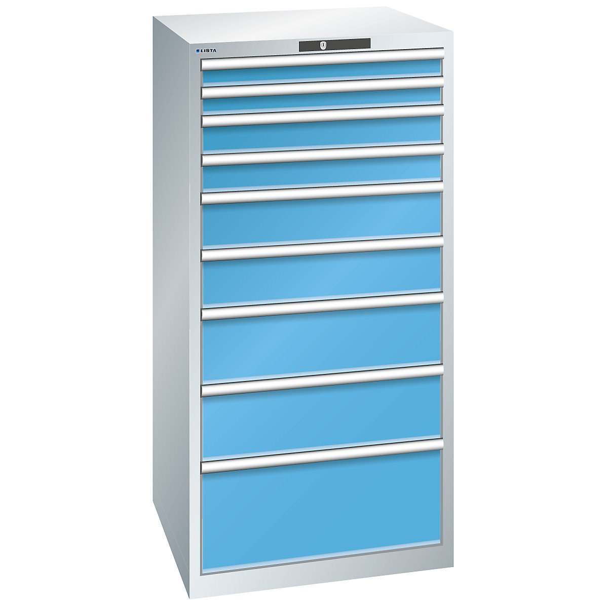 Armário de gavetas, 9 gavetas – LISTA, LxPxA 717 x 725 x 1450 mm, cinzento claro / azul claro-0