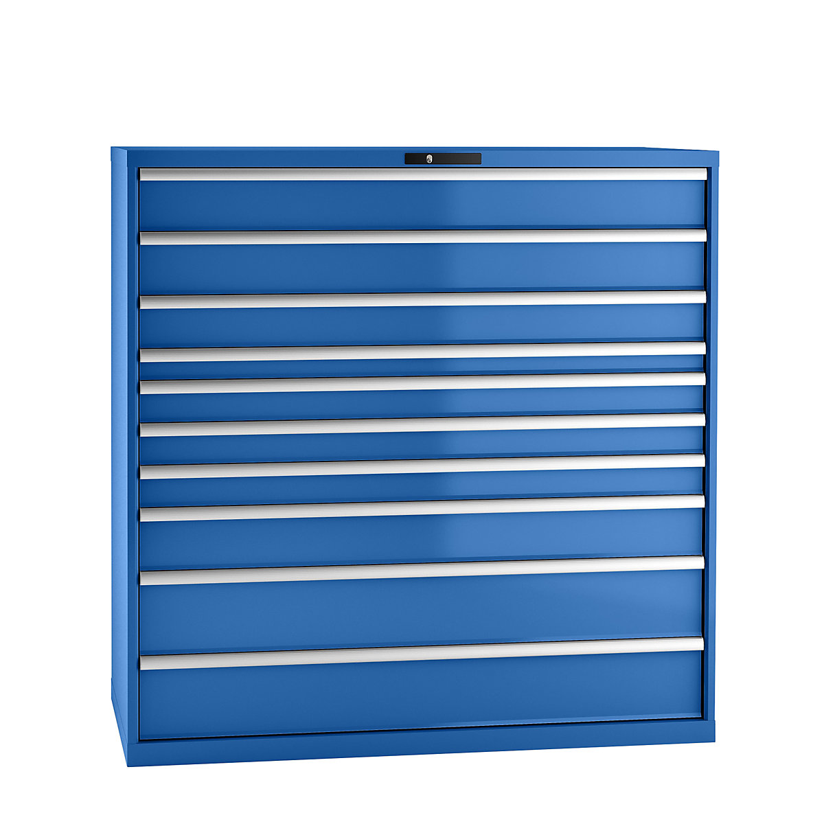 Armário de gavetas, chapa de aço – LISTA, AxL 1450 x 1431 mm, 10 gavetas, capacidade de carga 200 kg, azul genciana-0