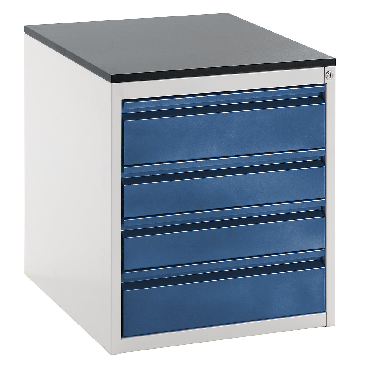 Armário de gavetas com guias telescópicas – RAU, altura 640 mm, gavetas 2 x 120, 2 x 150 mm, cinzento claro / azul genciana, largura 580 mm-0