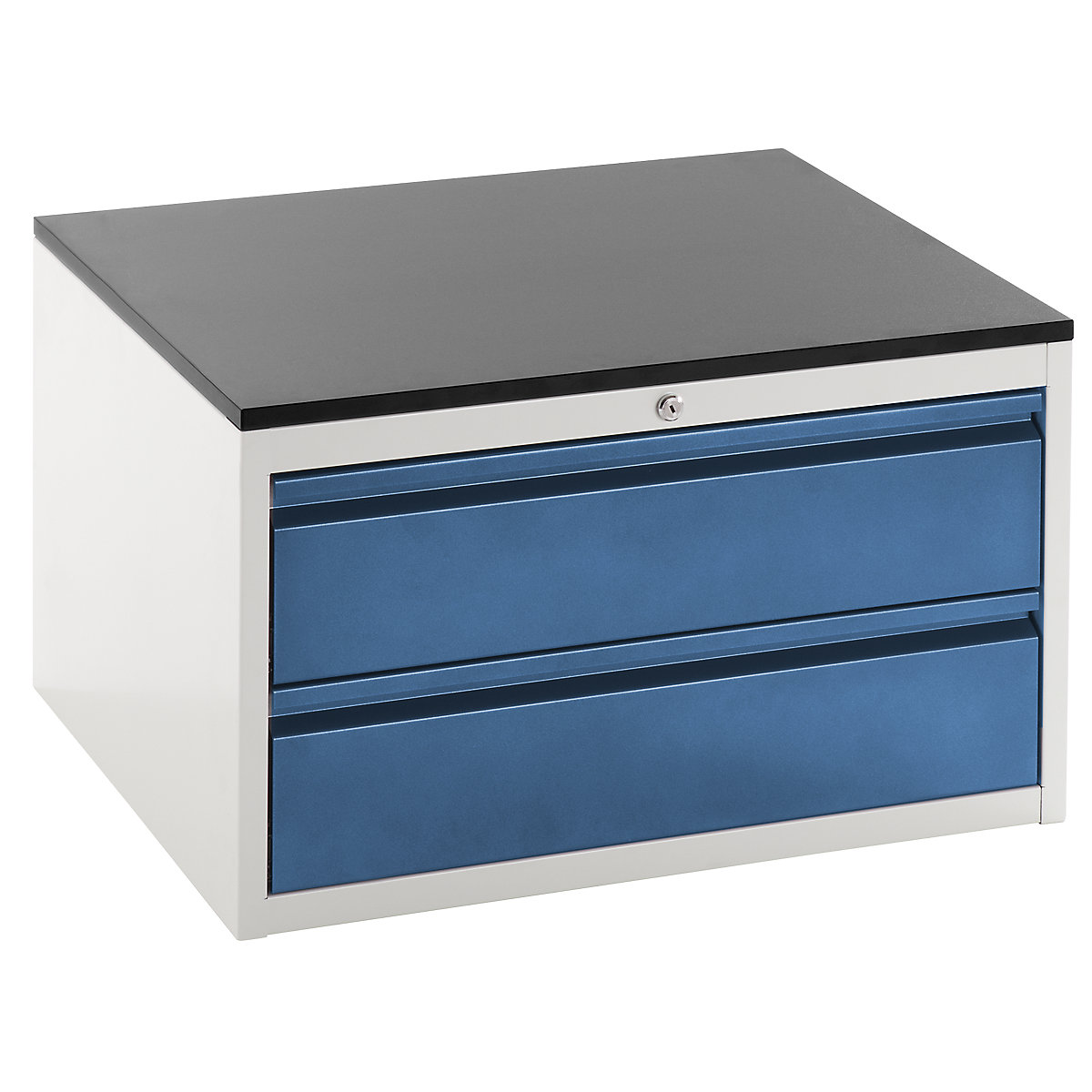 Armário de gavetas com guias telescópicas – RAU, altura 460 mm, gavetas 2 x 180 mm, cinzento claro / azul genciana, largura 770 mm-0