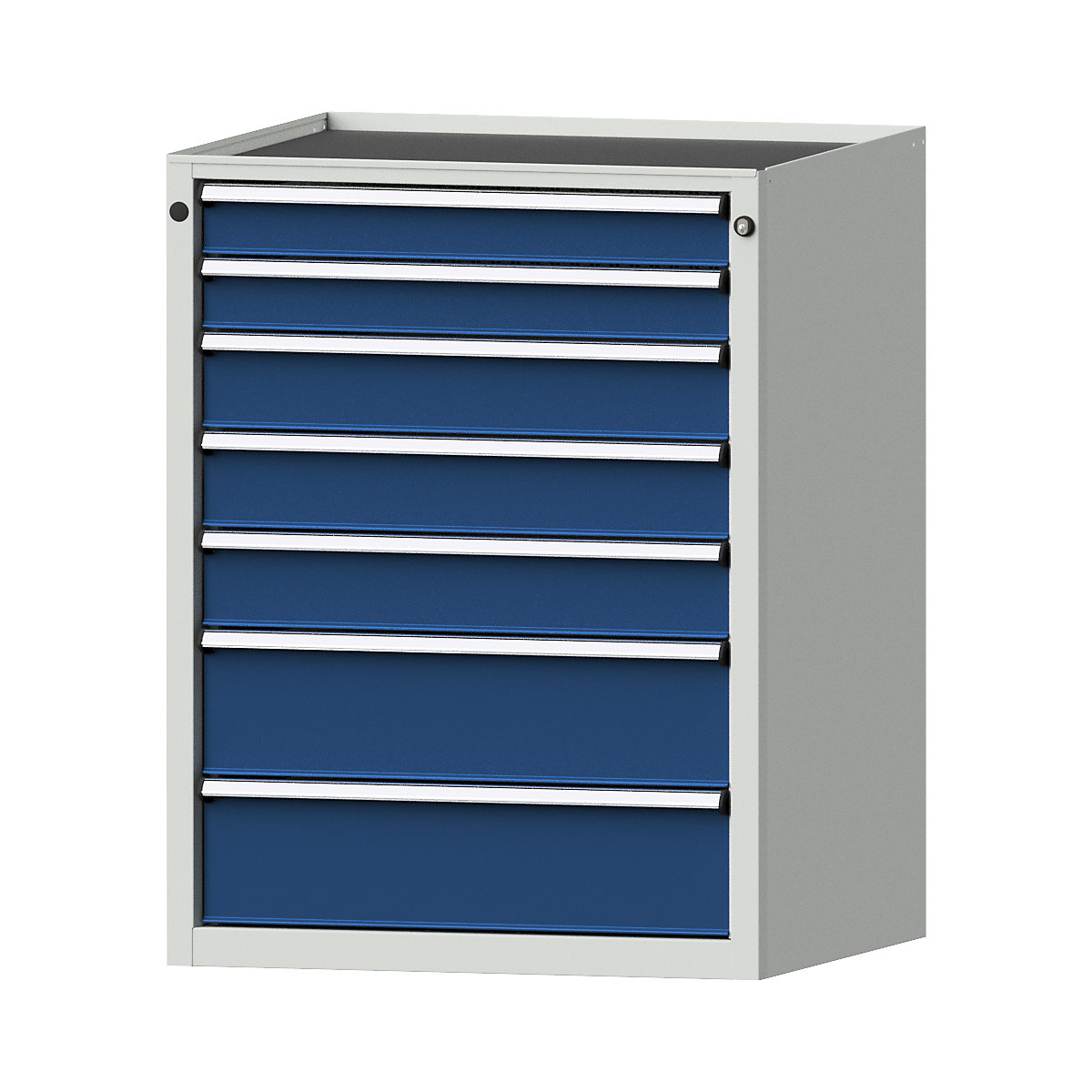 Armário de gavetas – ANKE, LxP 760 x 675 mm, capacidade de carga por gaveta 200 kg, 7 gavetas, altura 980 mm, frente azul genciana-0