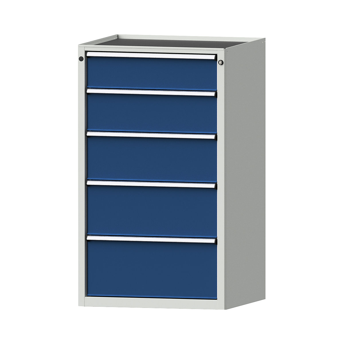 Armário de gavetas – ANKE, LxP 760 x 675 mm, capacidade de carga por gaveta 200 kg, 5 gavetas, altura 1280 mm, frente azul genciana-0