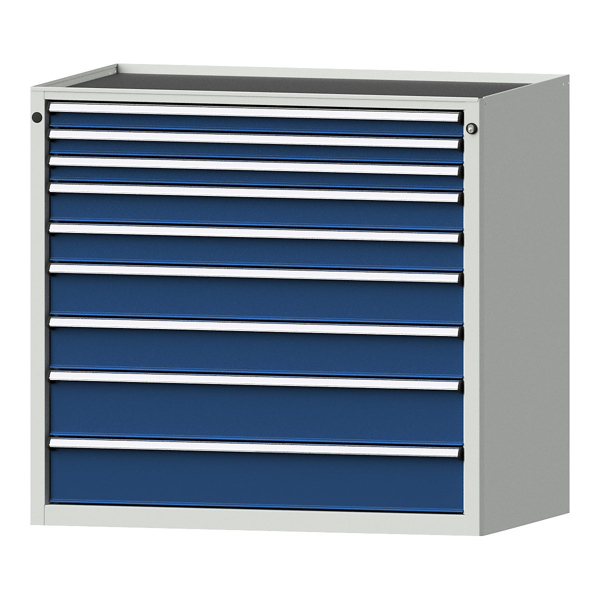 Armário de gavetas – ANKE, LxP 1060 x 675 mm, capacidade de carga por gaveta 100 kg, 9 gavetas, altura 980 mm, frente azul genciana-0