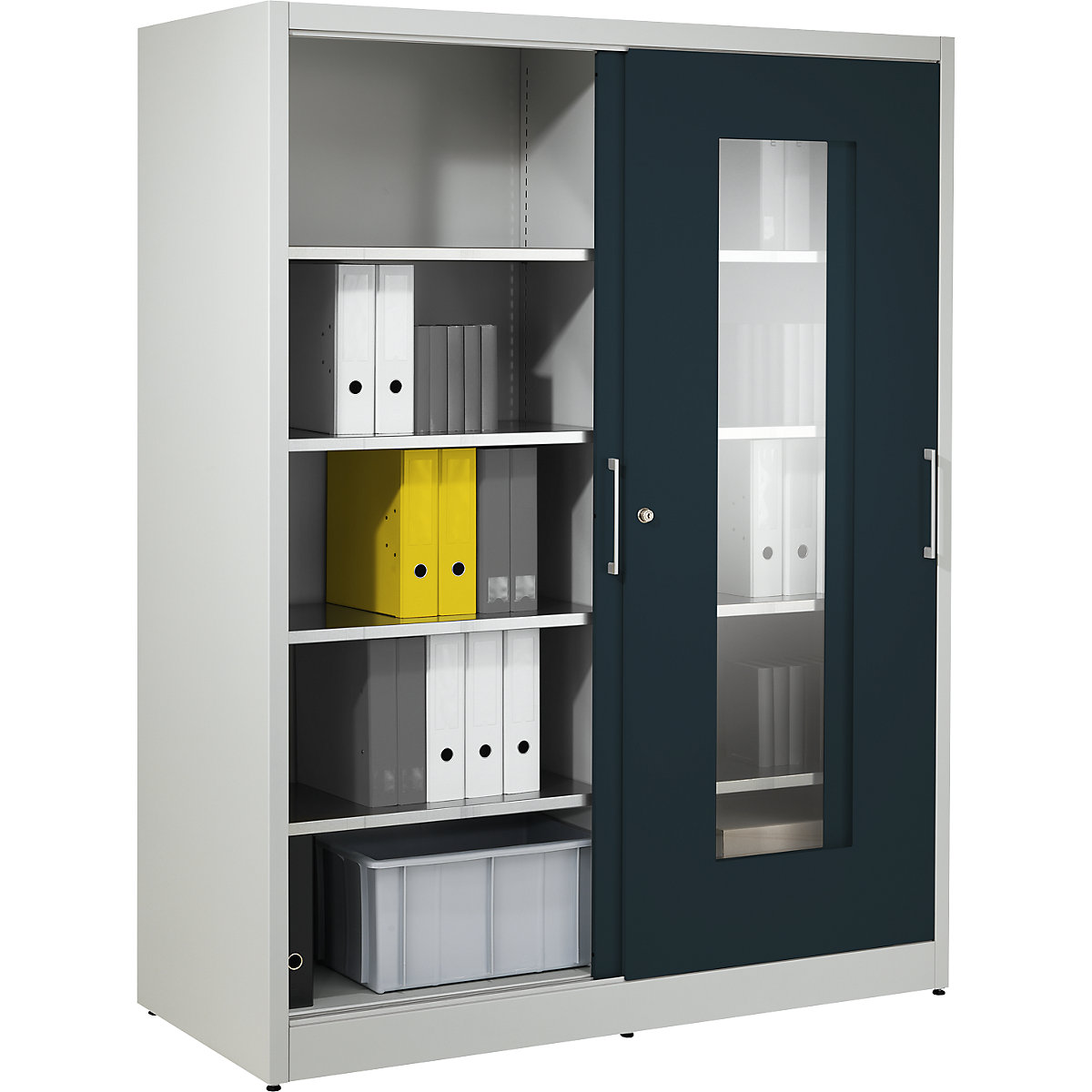 Armário de portas de correr com janela de visualização – mauser, com 2 x 4 prateleiras, AxL 1950 x 1500 mm, profundidade 600 mm, cor da porta cinzento antracite-0