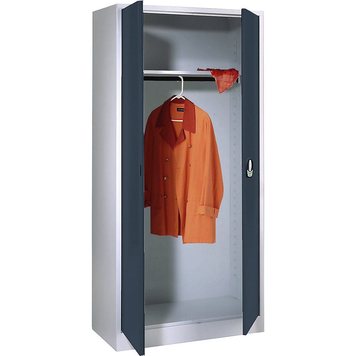 Armário de vestiário com portas de batente com fecho eletrónico – Wolf, com portas de chapa maciça, cinzento claro/cinzento antracite-0