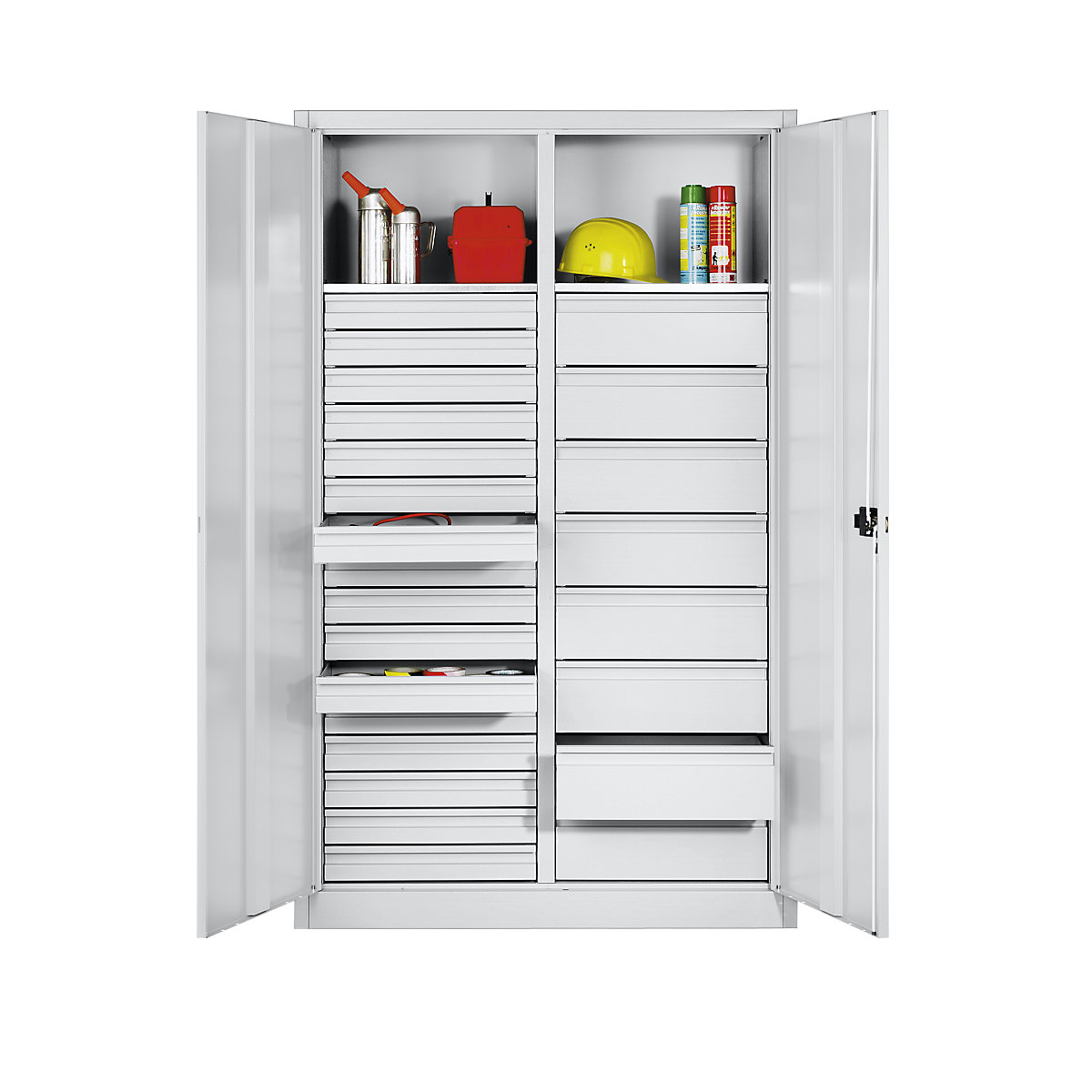 Armário para materiais em chapa de aço – C+P, 2 prateleiras, 24 gavetas, AxLxP 1950 x 930 x 500 mm, cinzento claro-0