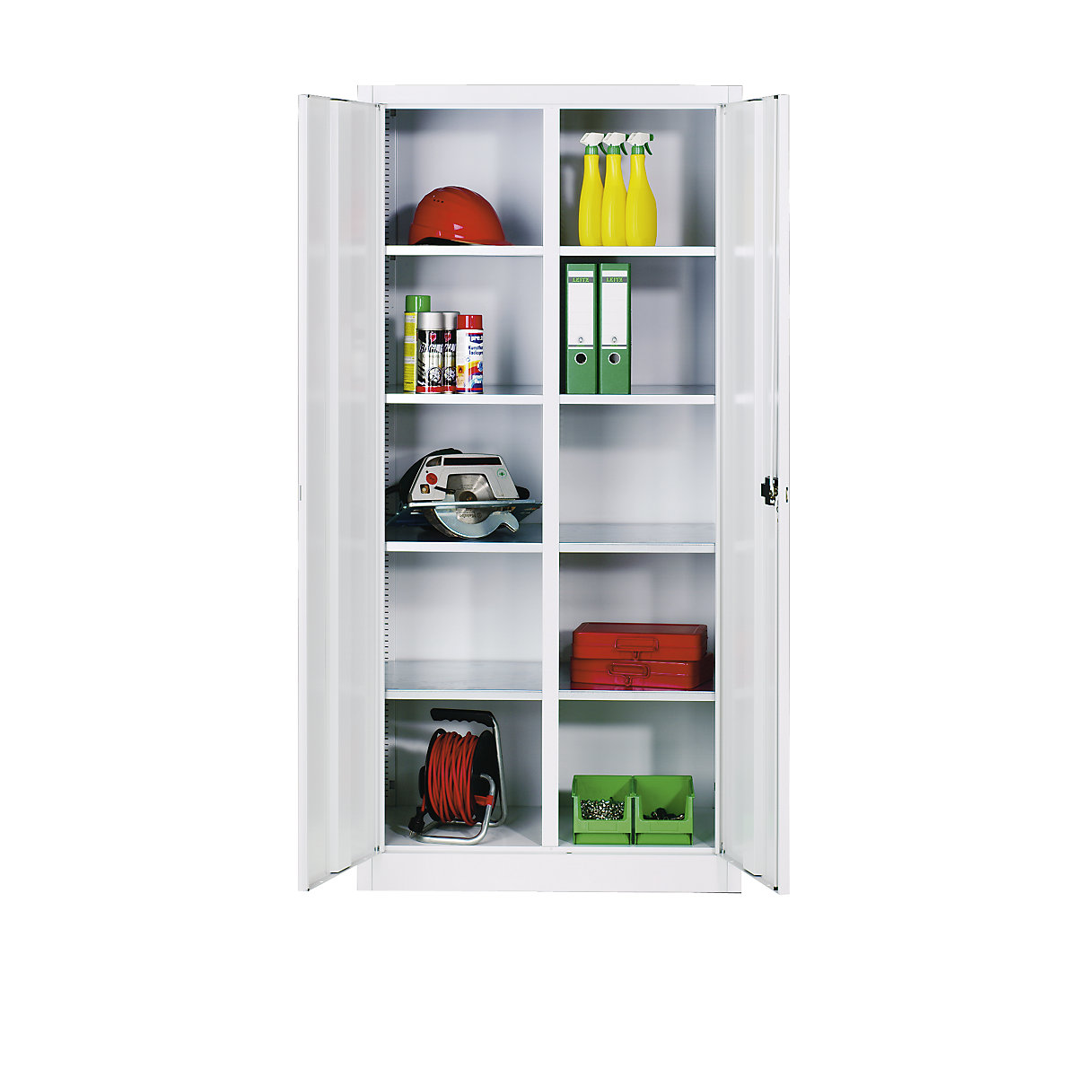 Armário para materiais em chapa de aço – C+P, 8 prateleiras, AxLxP 1950 x 930 x 500 mm, cinzento claro-0