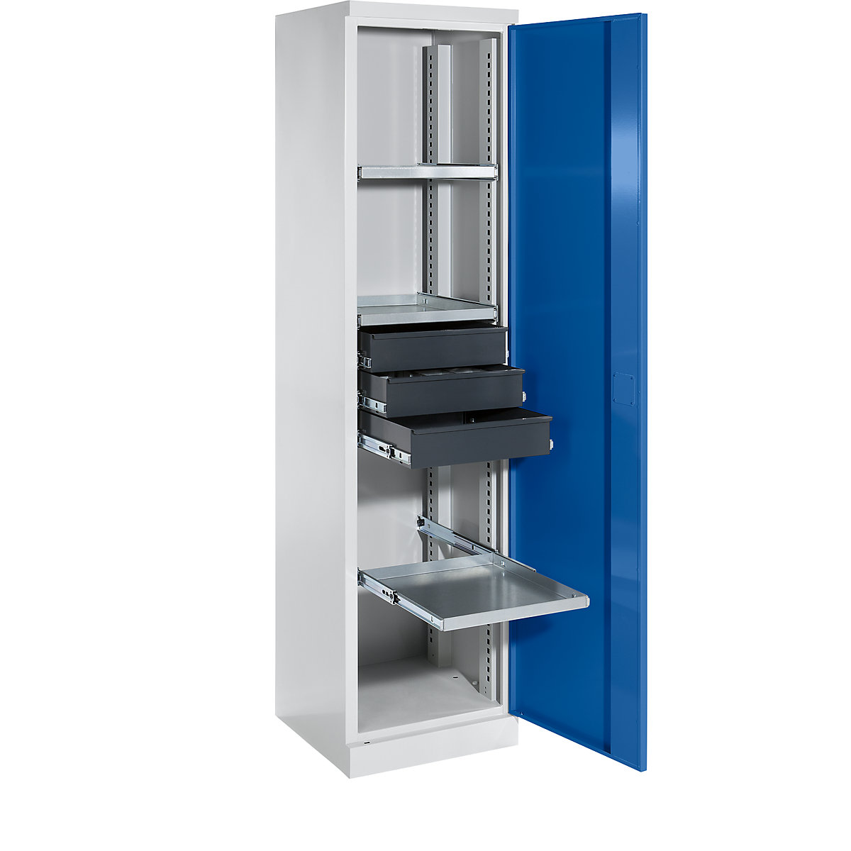Armário para materiais – eurokraft pro, largura 500 mm, 3 prateleiras extraíveis, 3 gavetas, porta em azul genciana-0