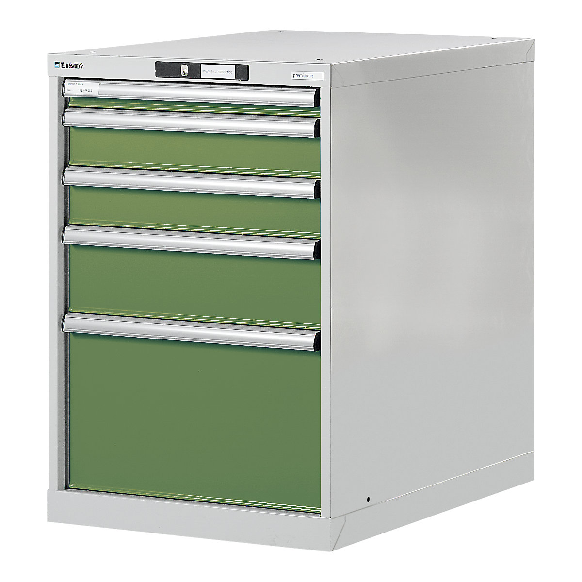 Bancada de trabalho com sistema modular, armário inferior – LISTA, altura 800 mm, 5 gavetas, verde reseda-0
