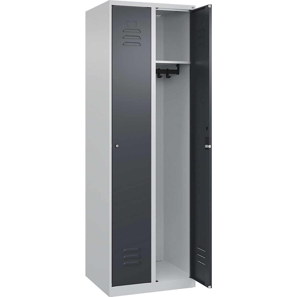 Cacifo Classic PLUS – C+P, 2 compartimentos, cinzento claro/cinzento, L 600 mm, com sapatas, fechadura de cilindro-0