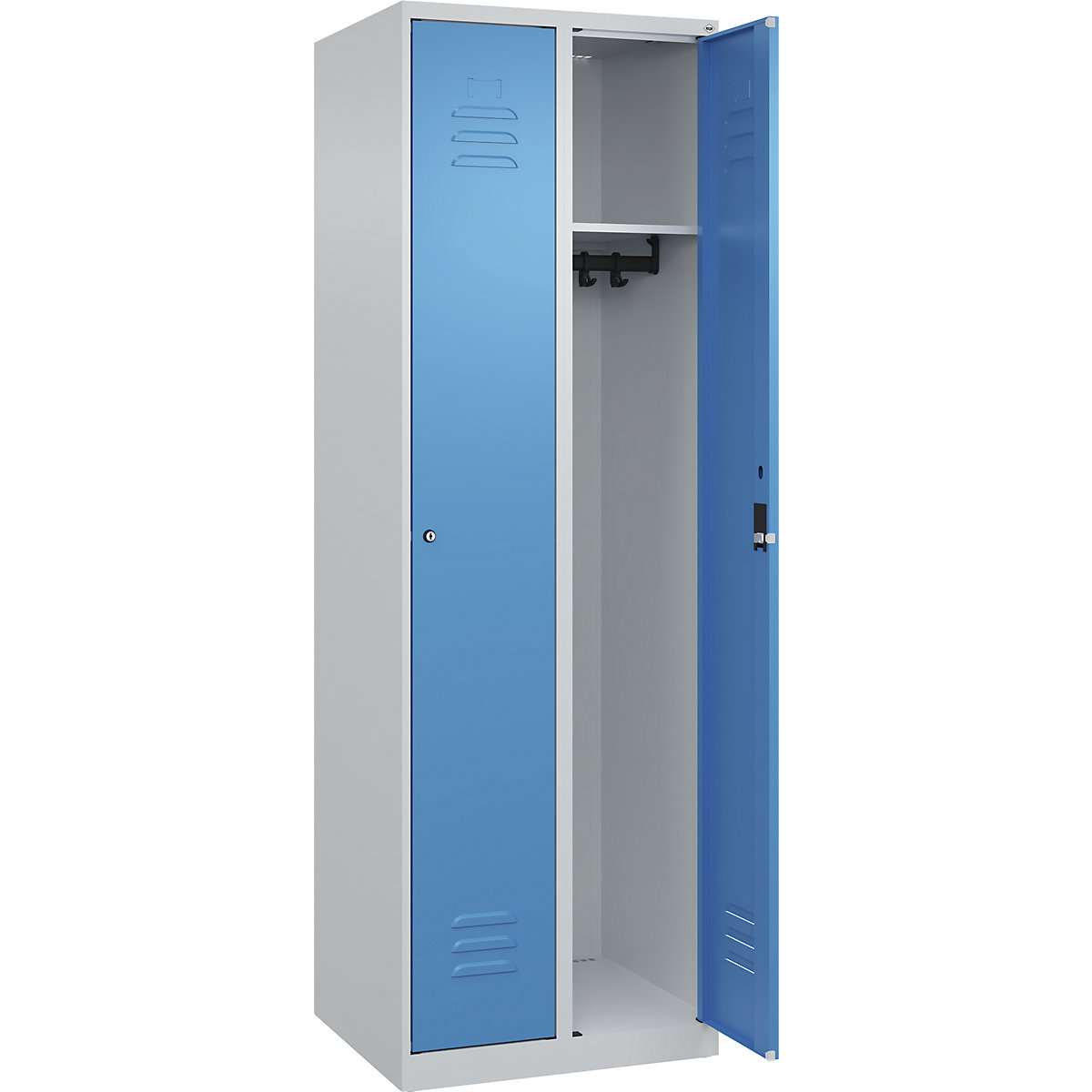 Cacifo Classic PLUS – C+P, 2 compartimentos, cinzento claro/azul claro, L 600 mm, com sapatas, fechadura de cilindro-0