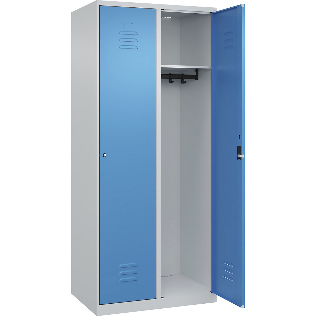 Cacifo Classic PLUS – C+P, 2 compartimentos, cinzento claro/azul claro, L 800 mm, com sapatas, fechadura de cilindro-0