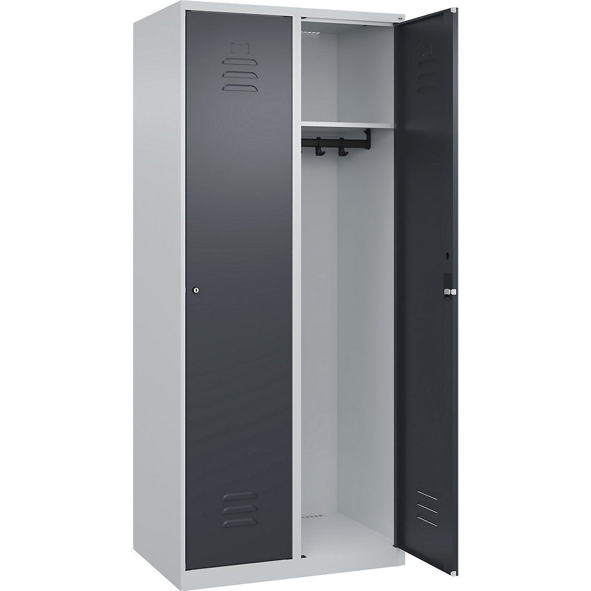 Cacifo Classic PLUS – C+P, 2 compartimentos, cinzento claro/cinzento, L 800 mm, com sapatas, fechadura de cilindro-0