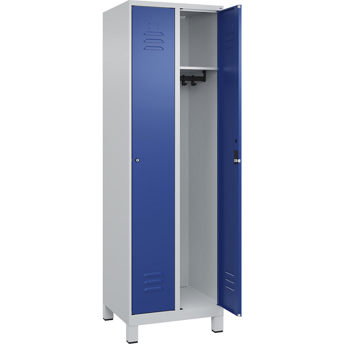 Cacifo Classic PLUS – C+P, 2 compartimentos, cinzento claro/azul genciana, L 600 mm, com pés, fechadura de cilindro-0