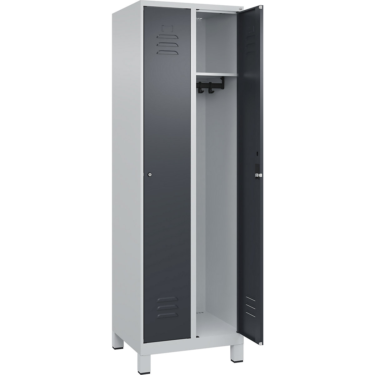Cacifo Classic PLUS – C+P, 2 compartimentos, cinzento claro/cinzento, L 600 mm, com pés, fechadura de cilindro-0