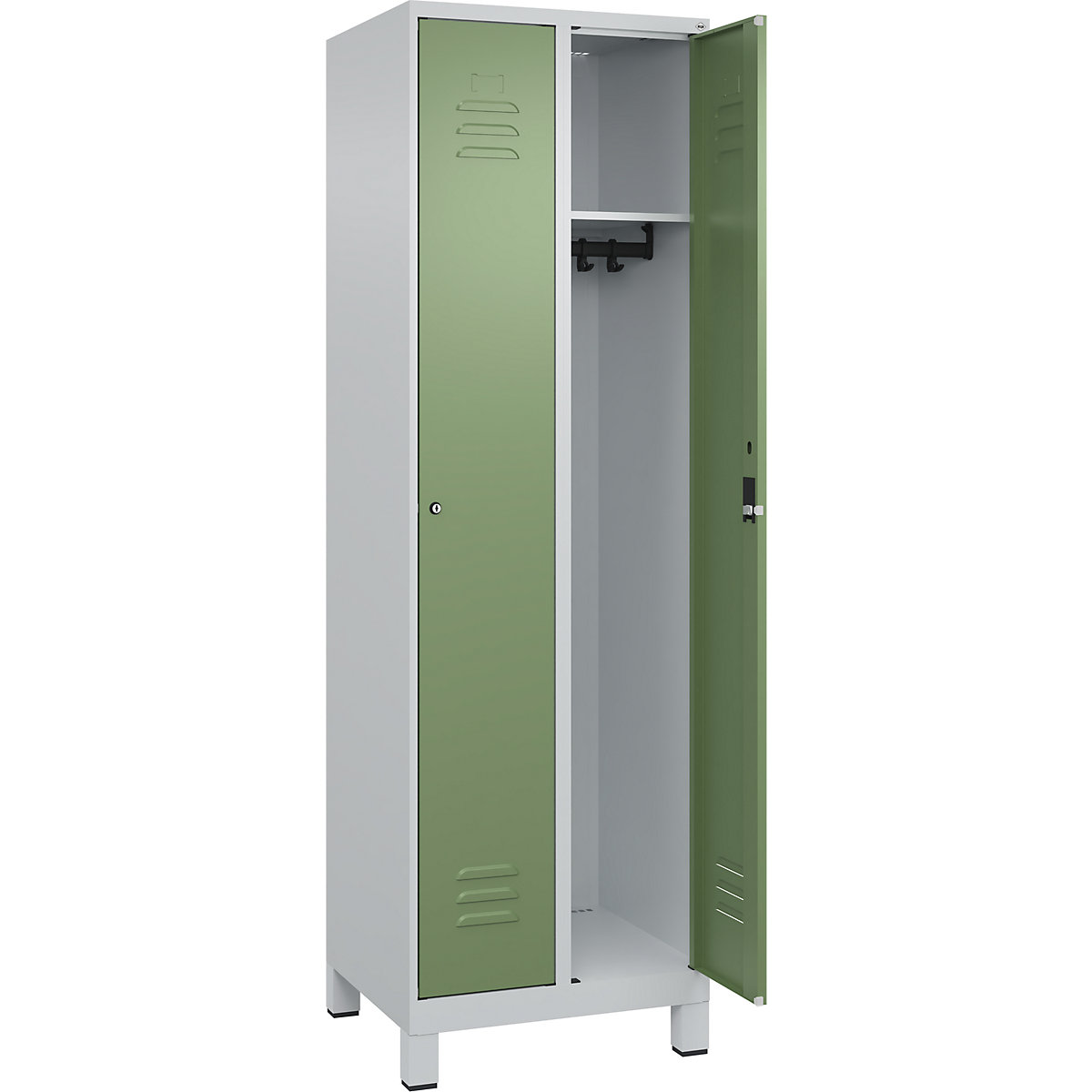 Cacifo Classic PLUS – C+P, 2 compartimentos, cinzento claro/verde reseda, L 600 mm, com pés, fechadura de cilindro-0