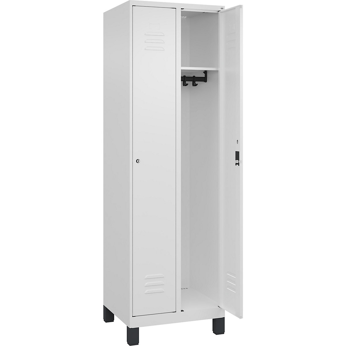 Cacifo Classic PLUS – C+P, 2 compartimentos, branco trânsito, L 600 mm, com pés, fechadura de cilindro-0