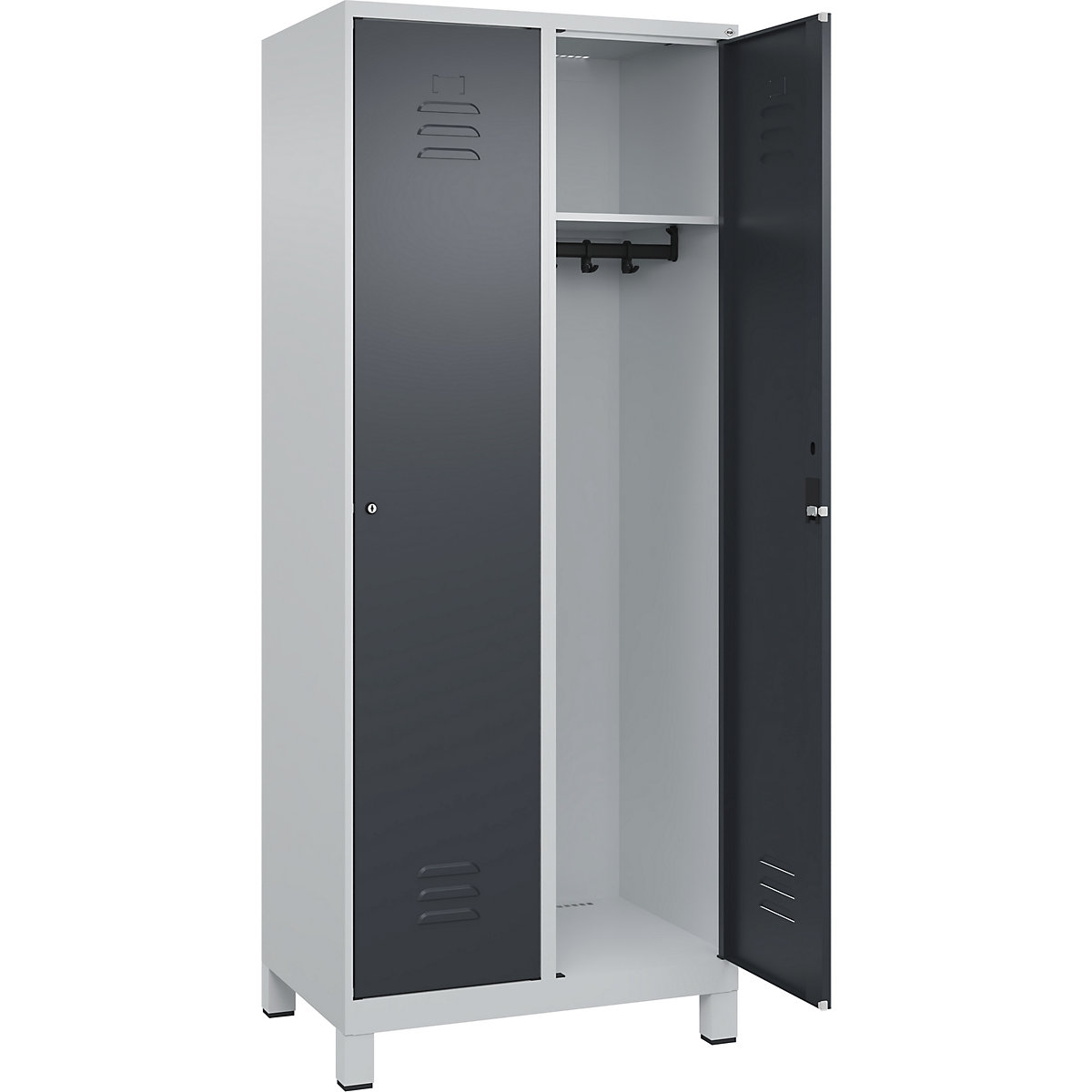 Cacifo Classic PLUS – C+P, 2 compartimentos, cinzento claro/cinzento, L 800 mm, com pés, fechadura de cilindro-0