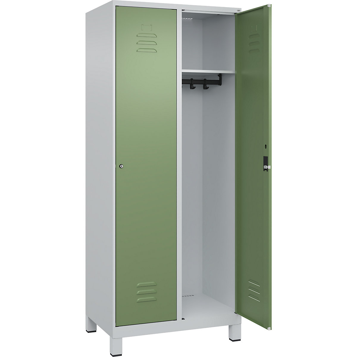 Cacifo Classic PLUS – C+P, 2 compartimentos, cinzento claro/verde reseda, L 800 mm, com pés, fechadura de cilindro-0
