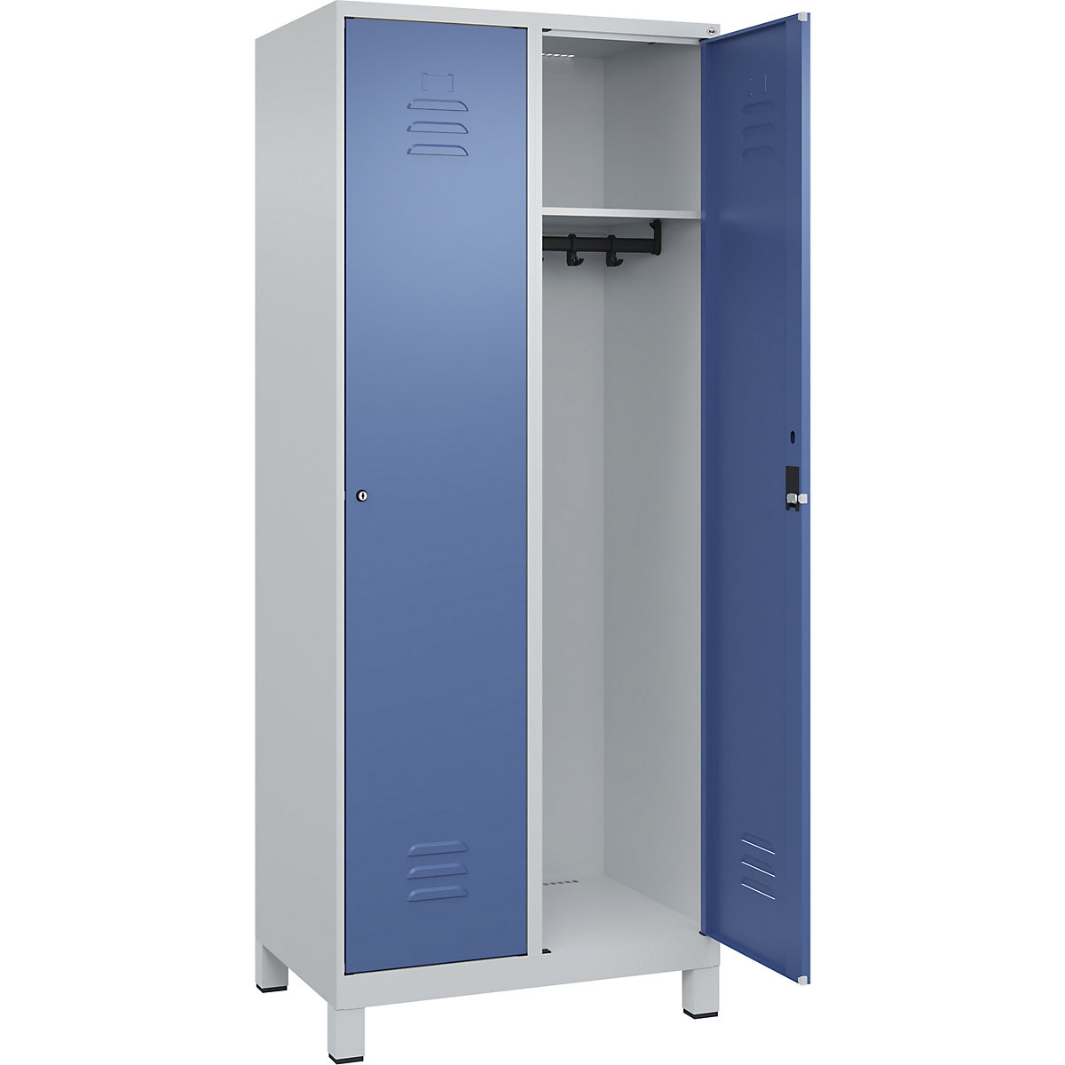 Cacifo Classic PLUS – C+P, 2 compartimentos, cinzento claro/azul distante, L 800 mm, com pés, fechadura de cilindro-0