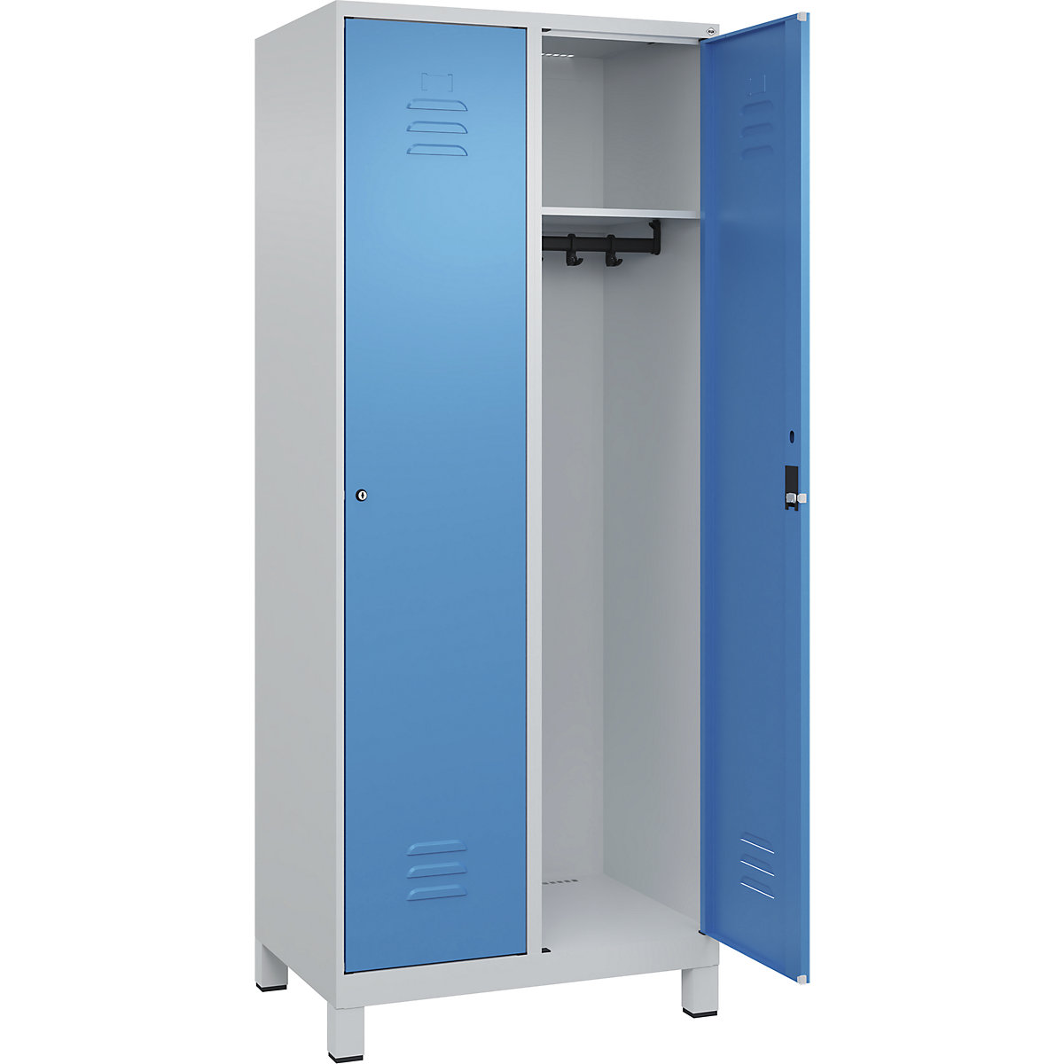 Cacifo Classic PLUS – C+P, 2 compartimentos, cinzento claro/azul claro, L 800 mm, com pés, fechadura de cilindro-0