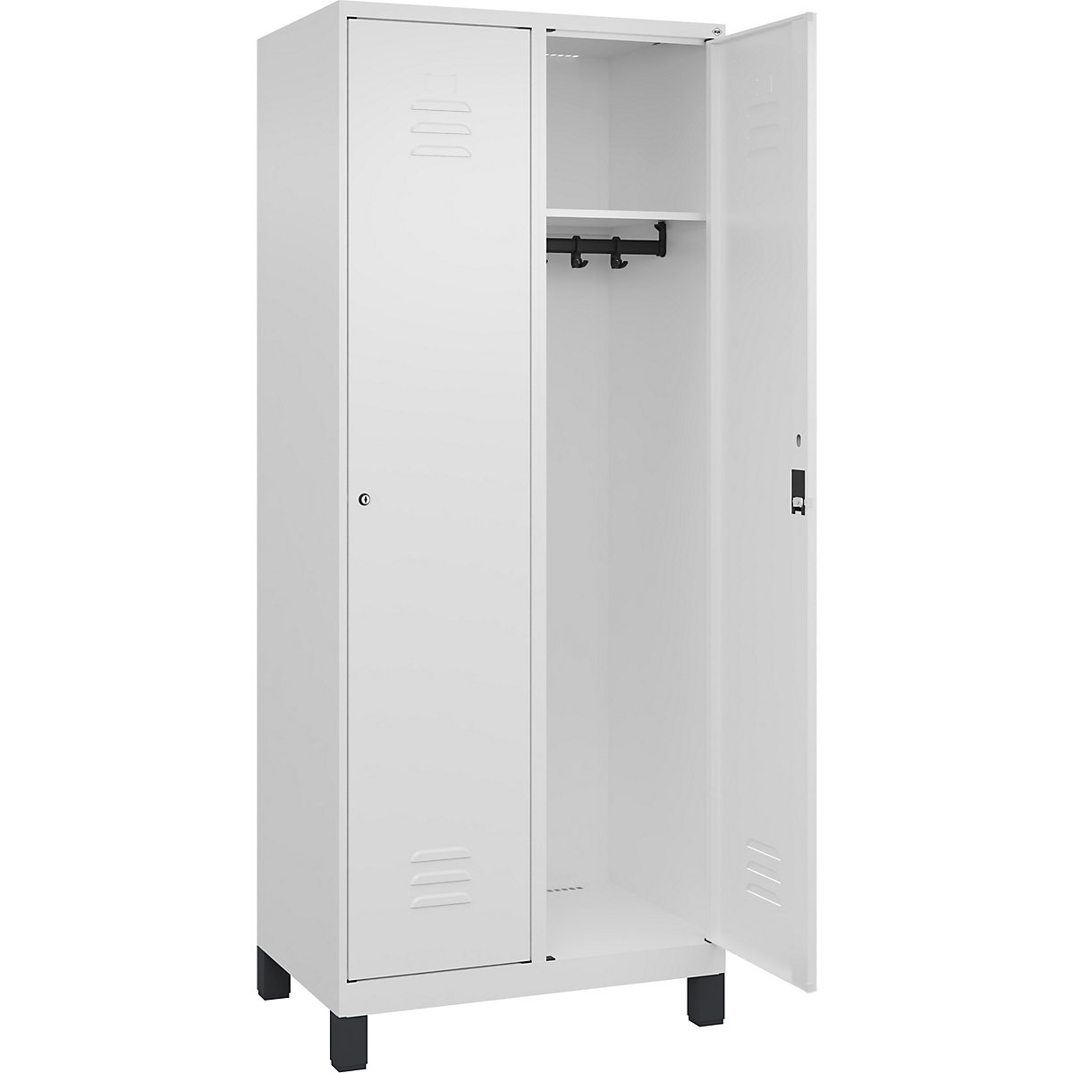 Cacifo Classic PLUS – C+P, 2 compartimentos, branco trânsito, L 800 mm, com pés, fechadura de cilindro-0