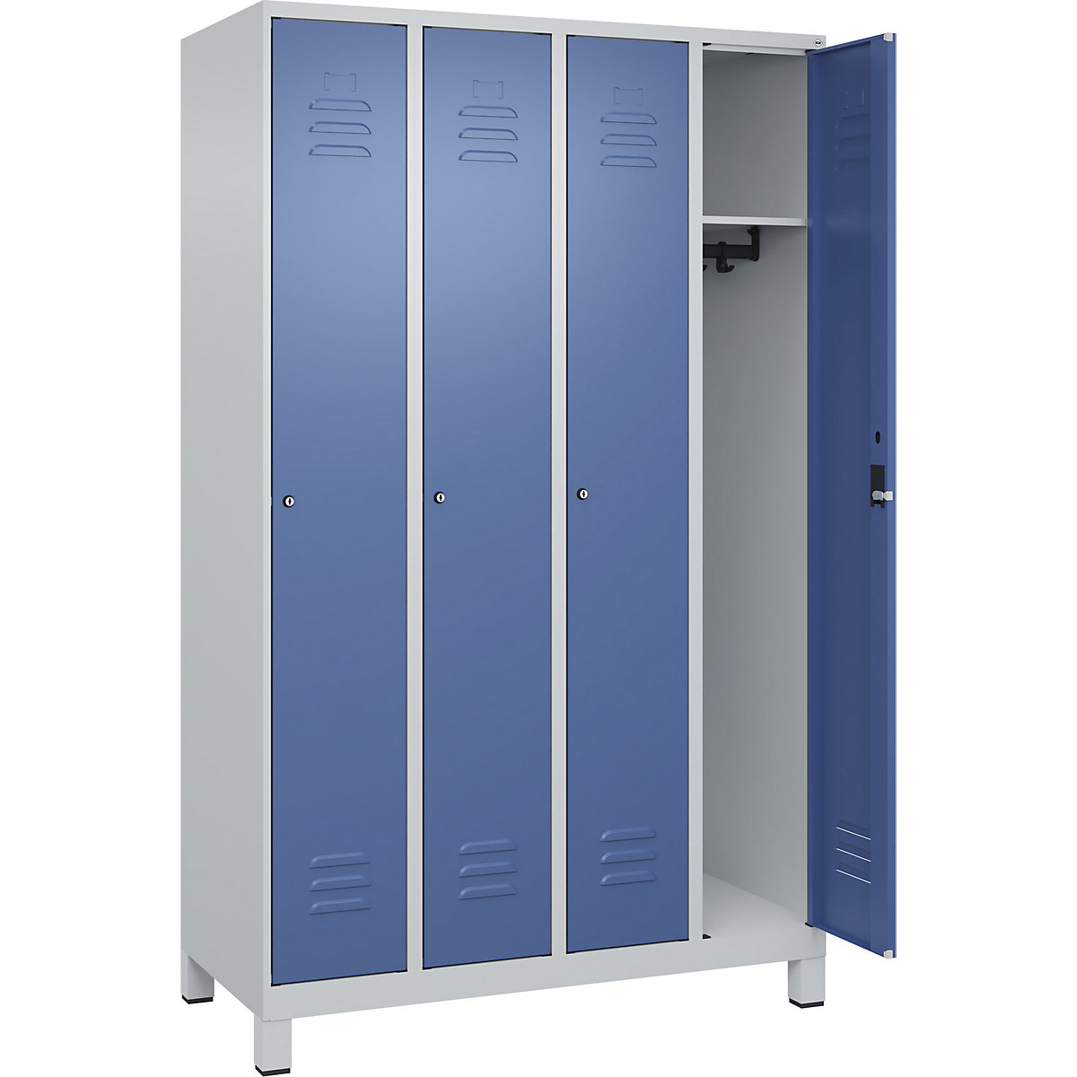 Cacifo Classic PLUS – C+P, 4 compartimentos, cinzento claro/azul distante, L 1200 mm, com pés, fechadura de cilindro-0