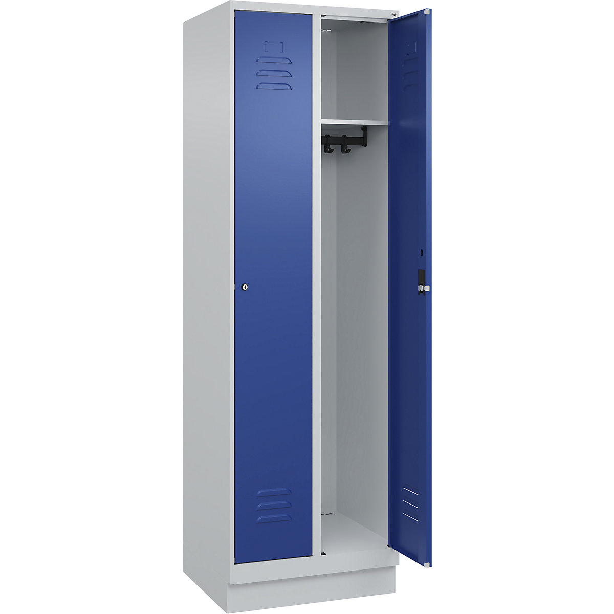 Cacifo Classic PLUS – C+P, 2 compartimentos, cinzento claro/azul genciana, L 600 mm, com rodapé, fechadura de cilindro-0