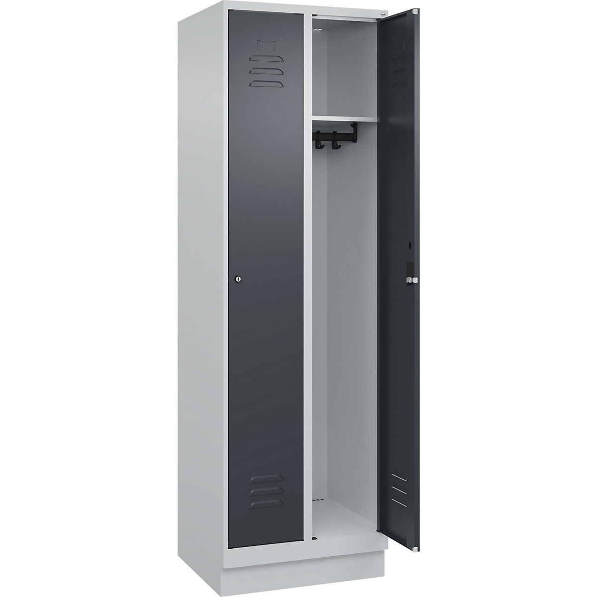 Cacifo Classic PLUS – C+P, 2 compartimentos, cinzento claro/cinzento, L 600 mm, com rodapé, fechadura de cilindro-0